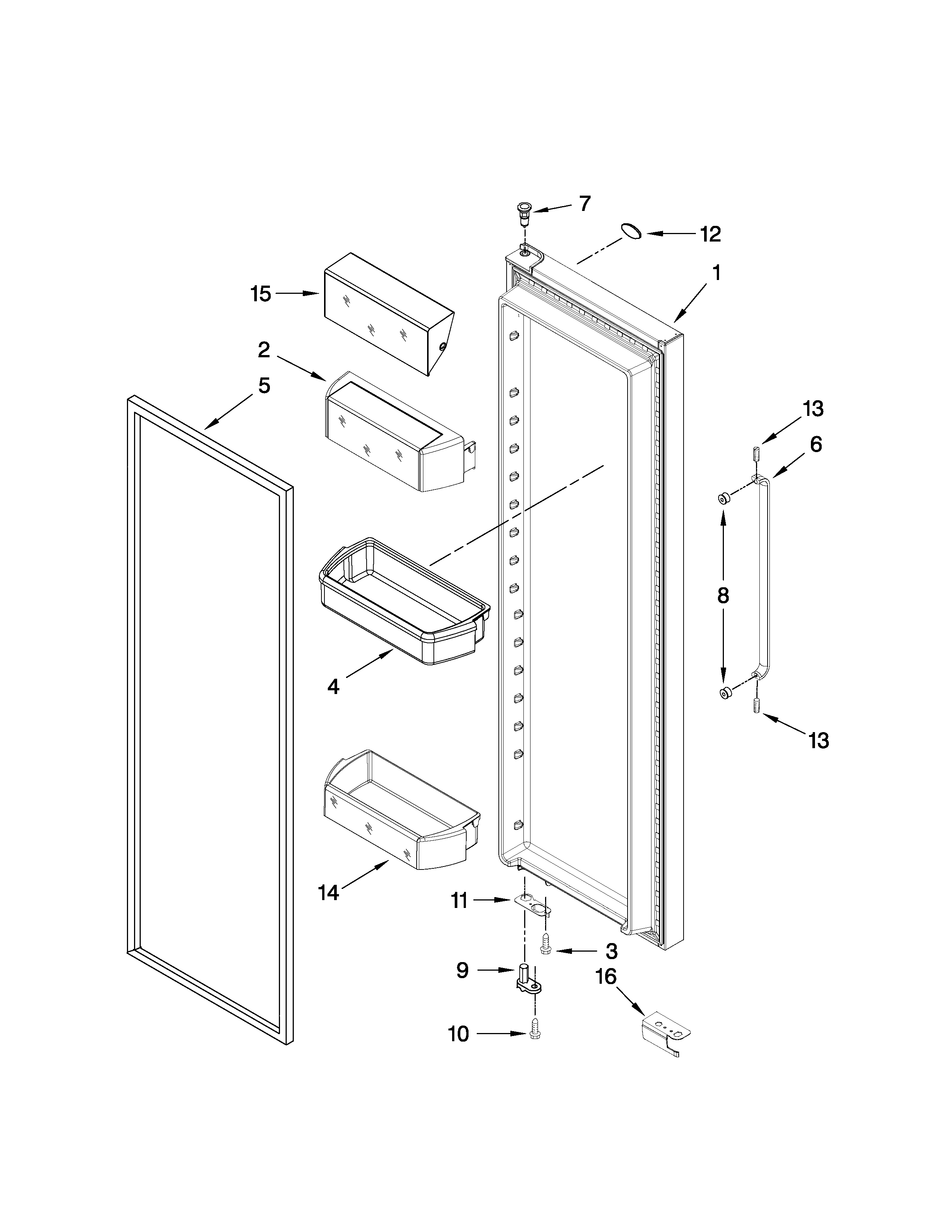 Whirlpool 6WSC21N4XY00 refrigerator door parts diagram