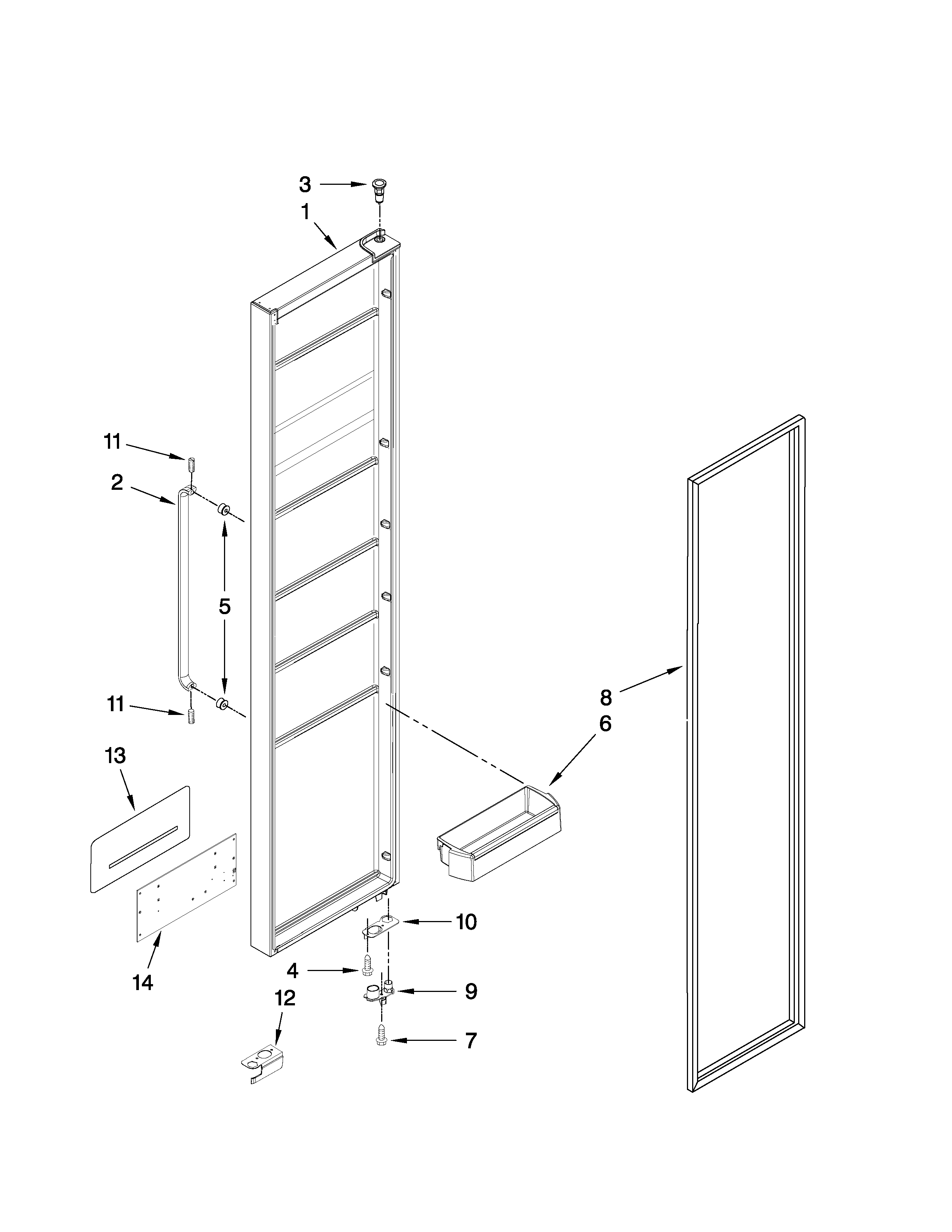 Whirlpool 6WSC21N4XY00 freezer door parts diagram