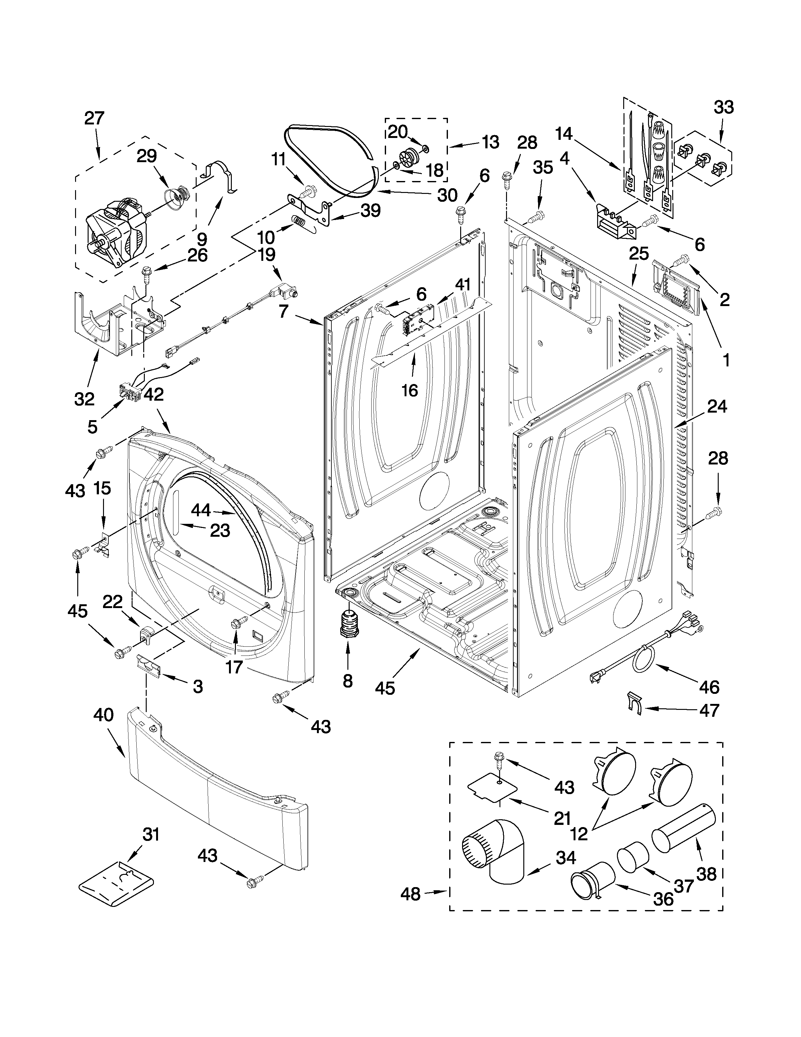 Inglis YIED7300WW1 cabinet parts diagram
