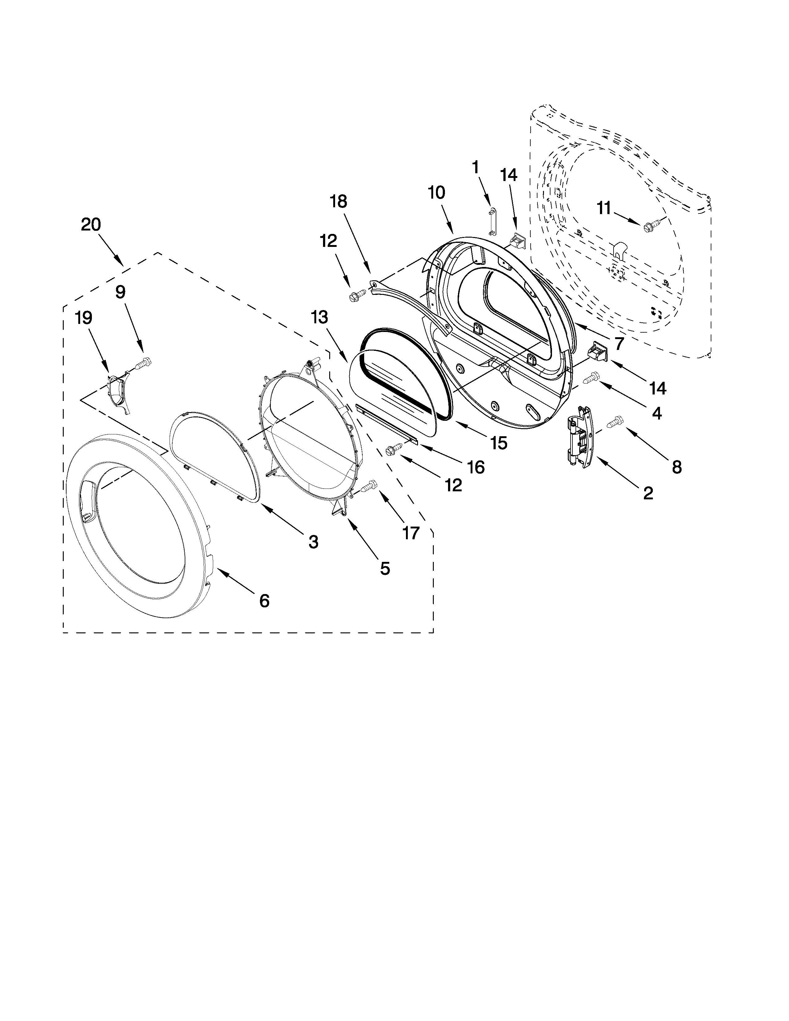 Inglis YIED7300WW1 door parts diagram