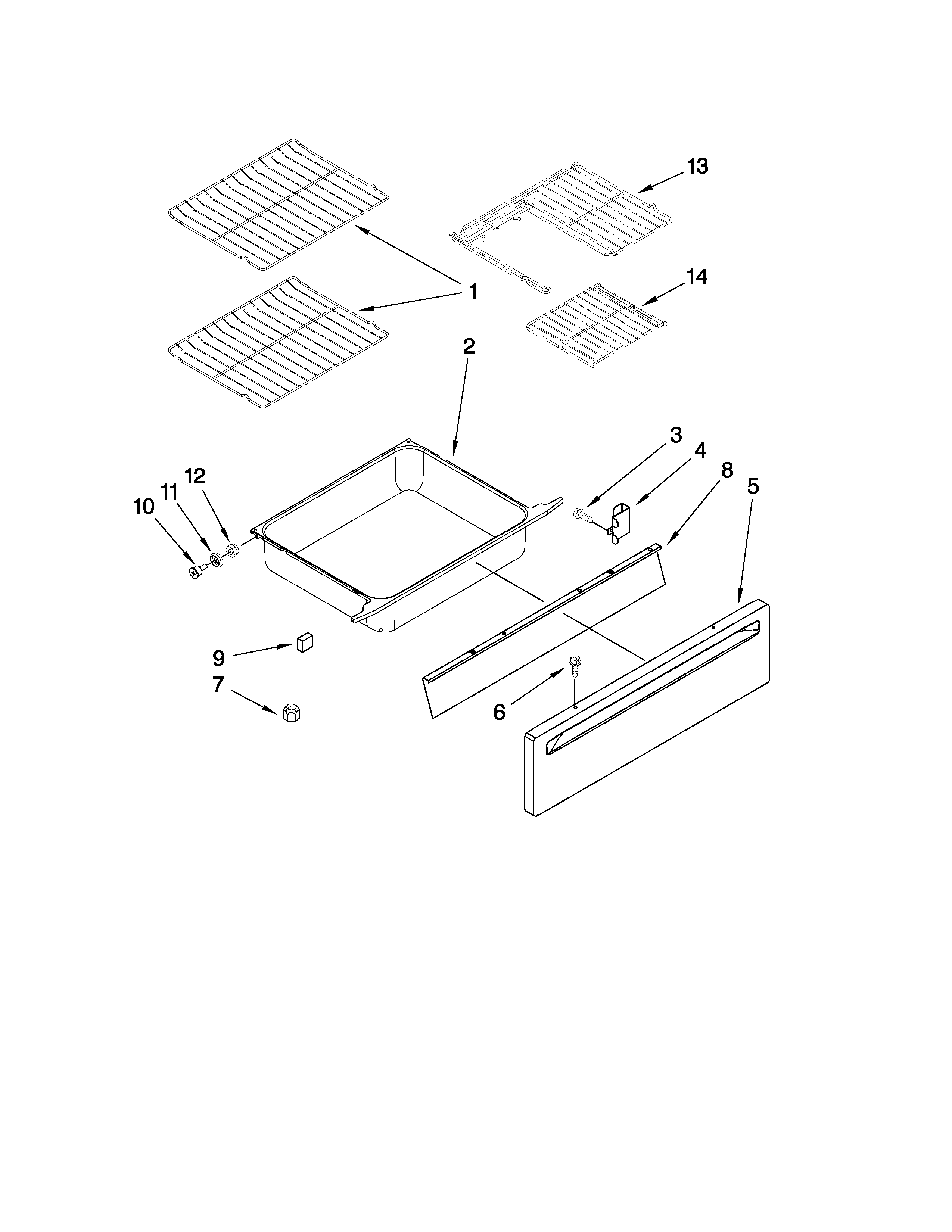 Whirlpool GY399LXUB0 drawer and rack parts diagram