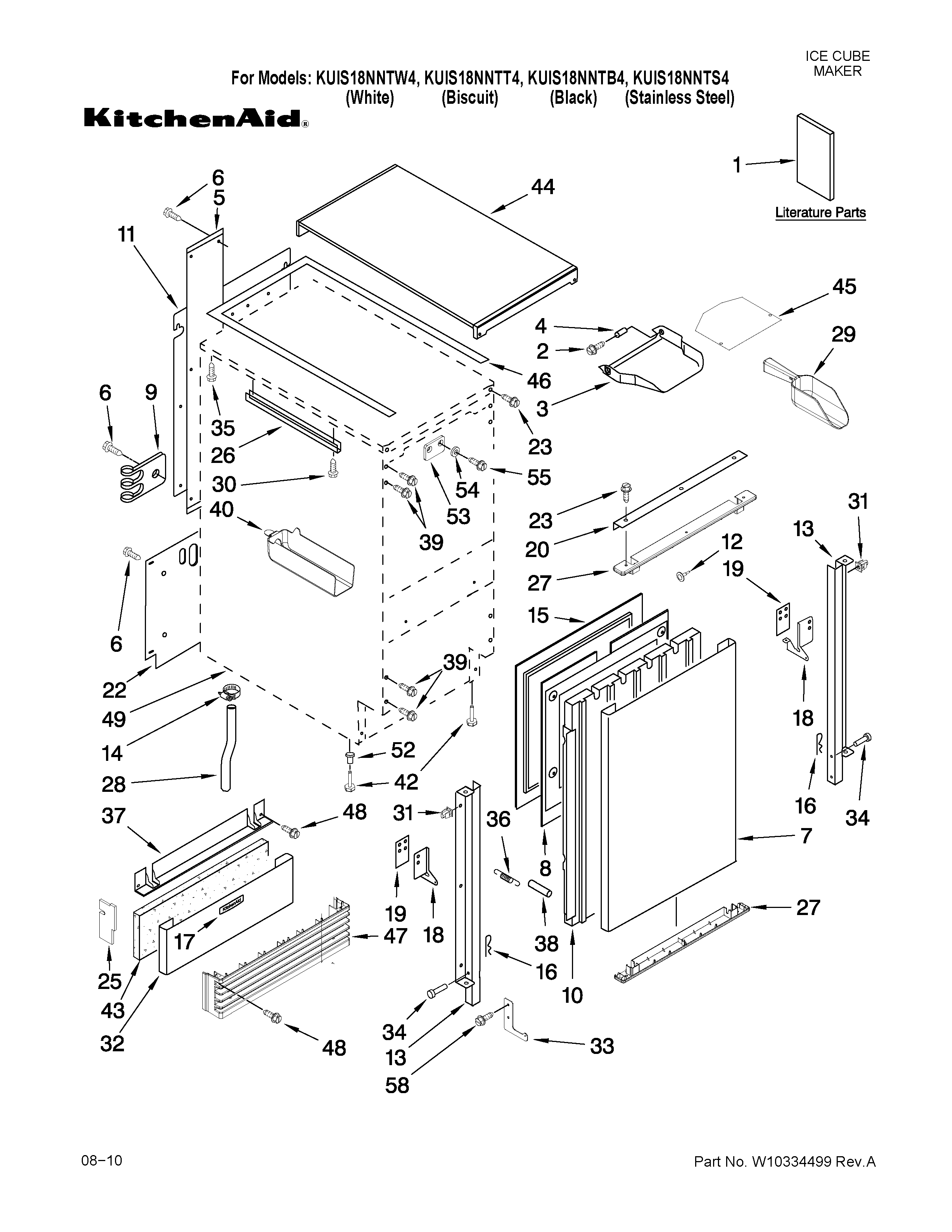 KitchenAid KUIS18NNTB4 cabinet liner and door parts diagram
