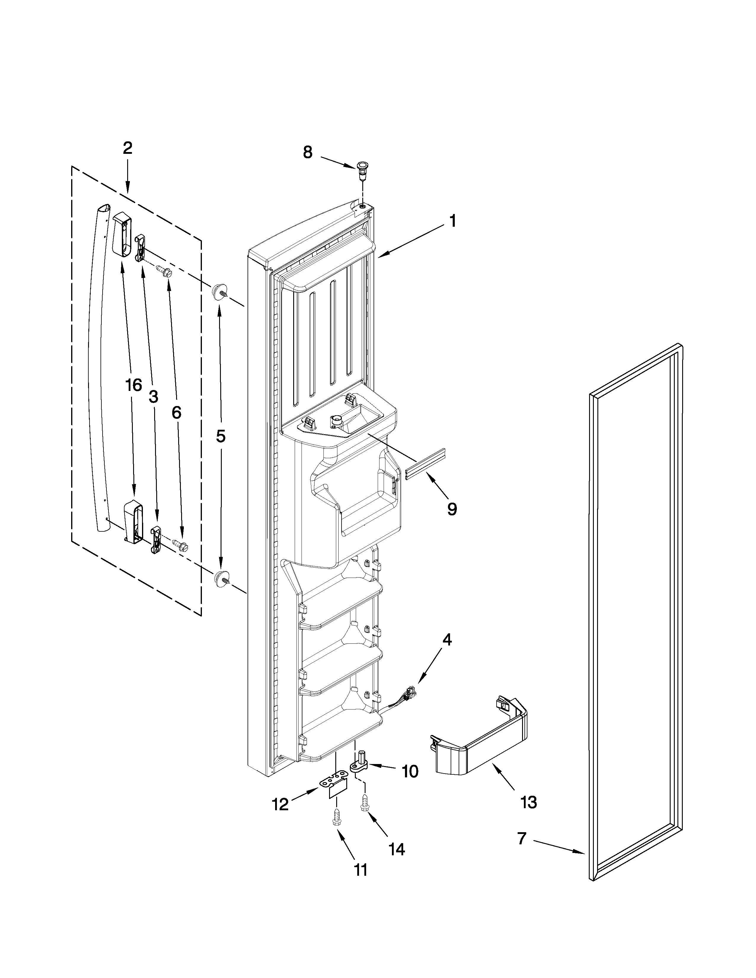 Whirlpool ED5FHAXVA04 freezer door parts diagram