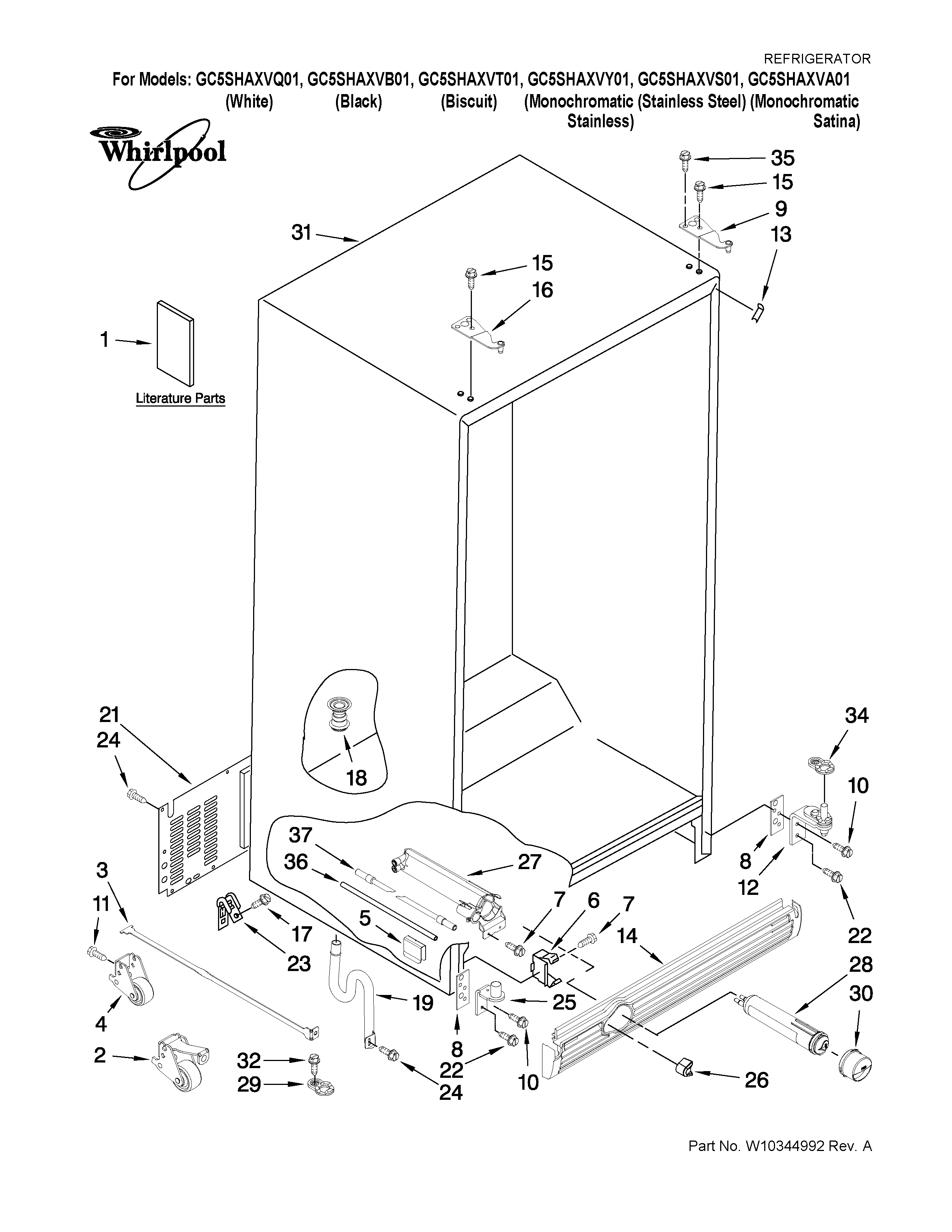 Whirlpool GC5SHAXVQ01 cabinet parts diagram