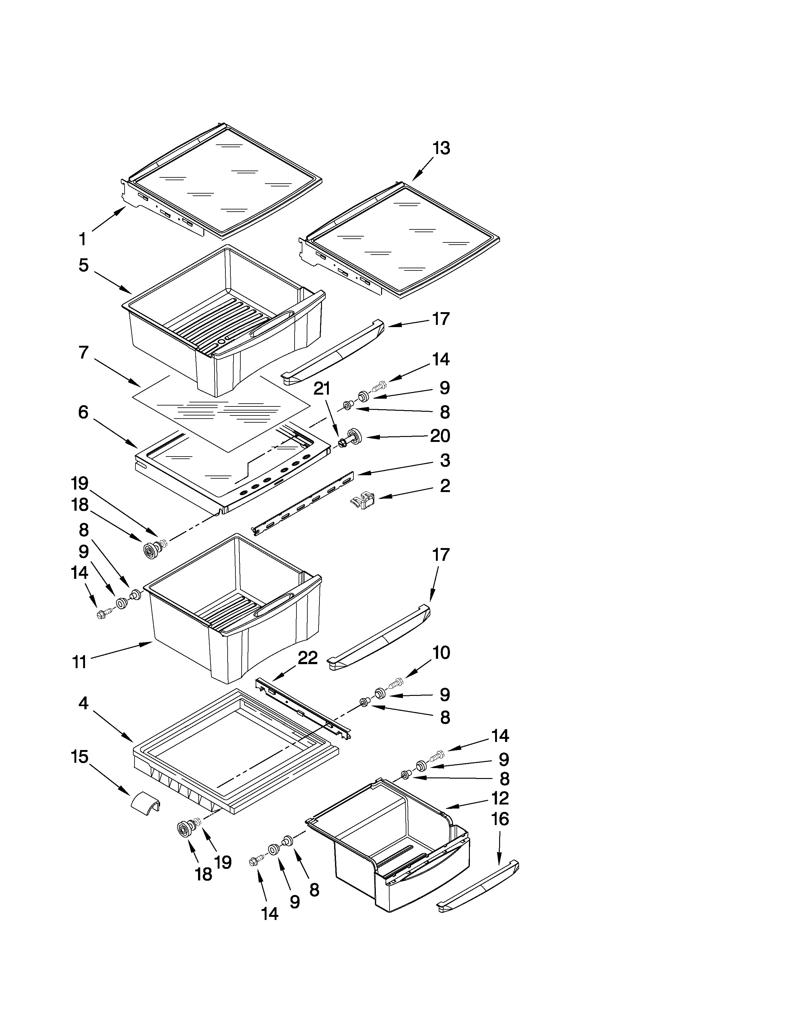 Whirlpool GC5SHAXVQ01 refrigerator shelf parts diagram