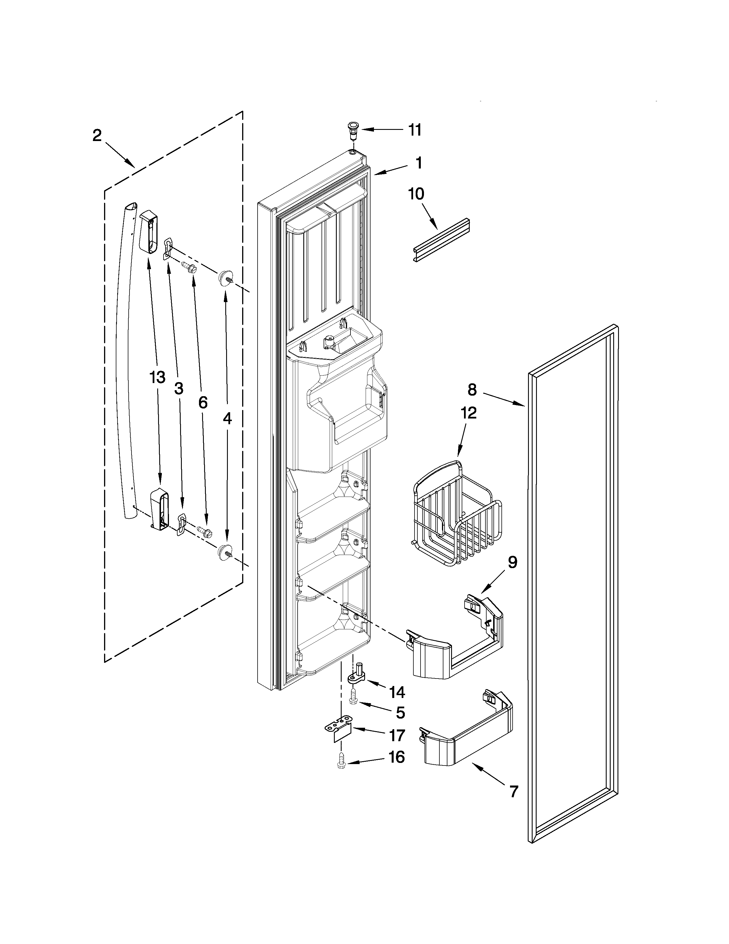 Whirlpool GC5SHAXVQ01 freezer door parts diagram