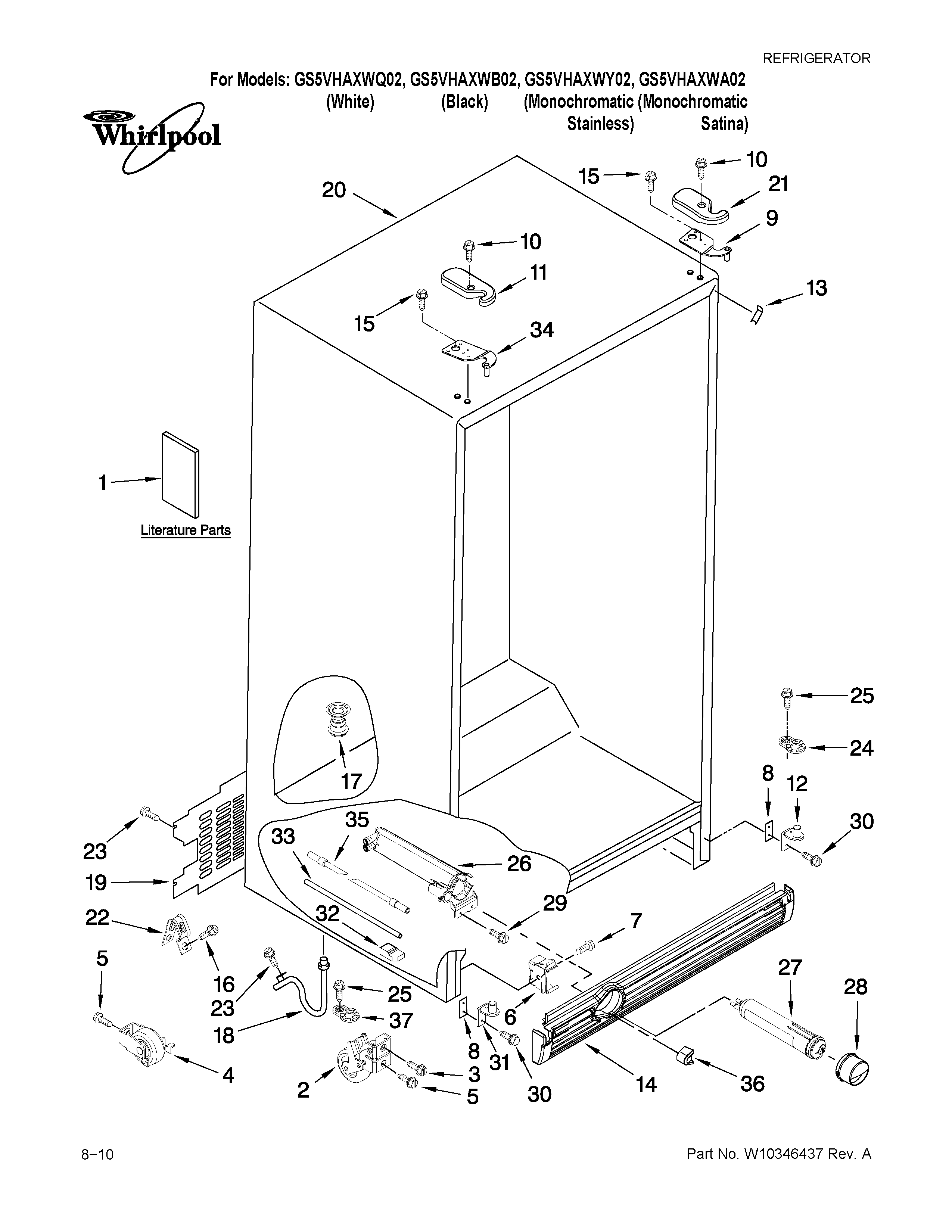 Whirlpool GS5VHAXWY02 cabinet parts diagram