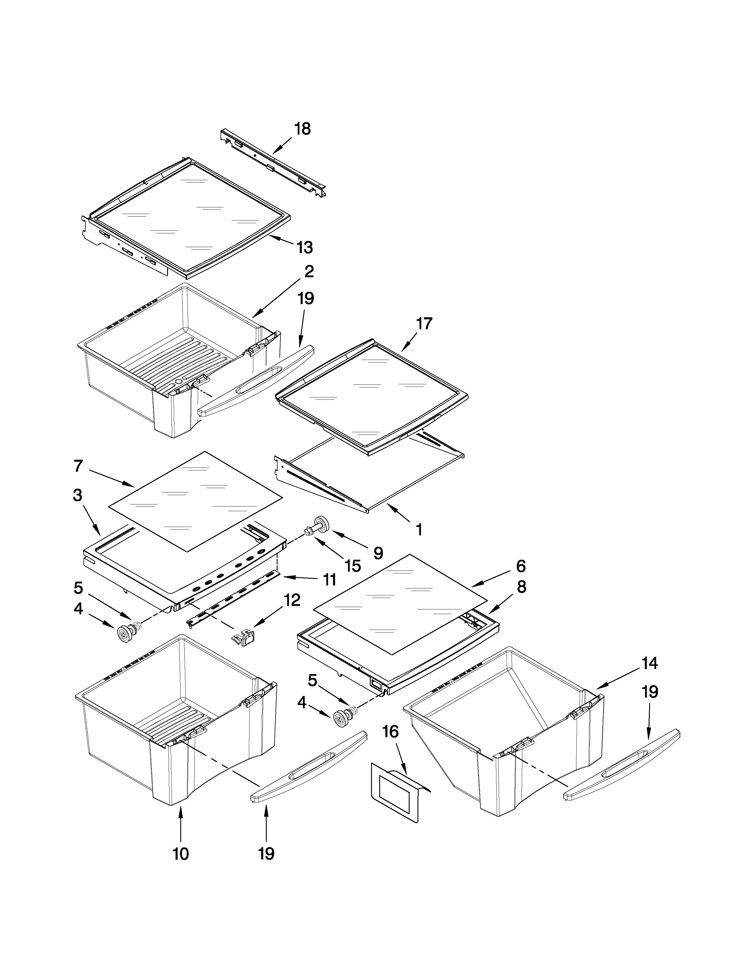 Whirlpool GS5VHAXWY02 refrigerator shelf parts diagram