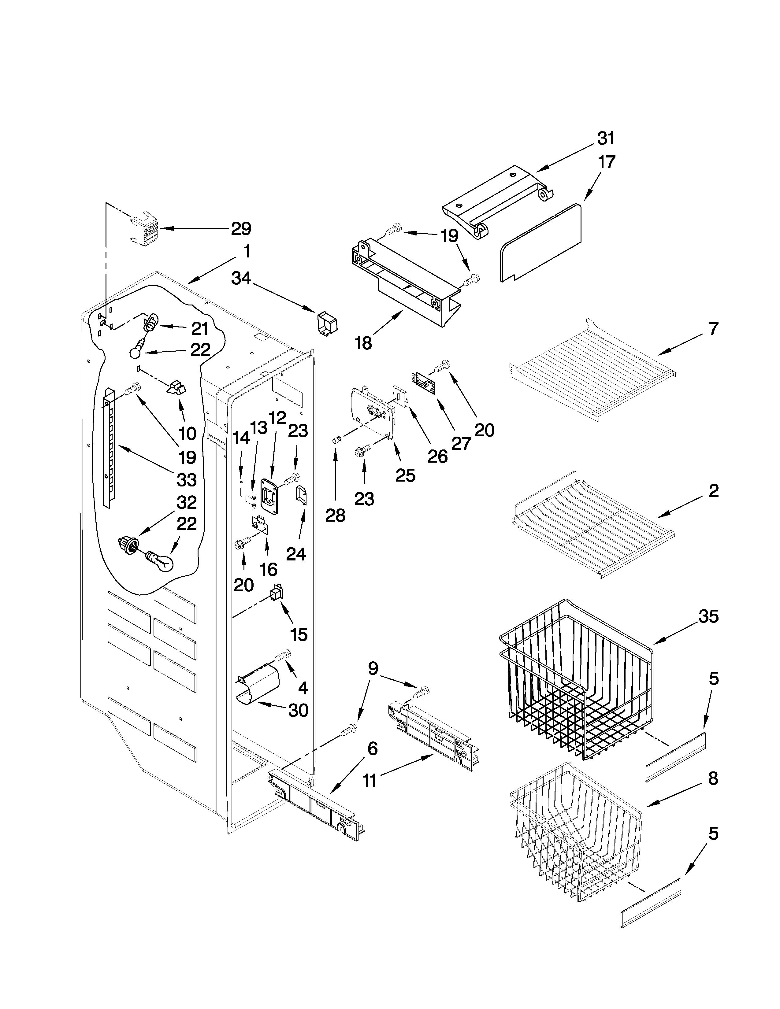 Whirlpool GS5VHAXWY02 freezer liner parts diagram
