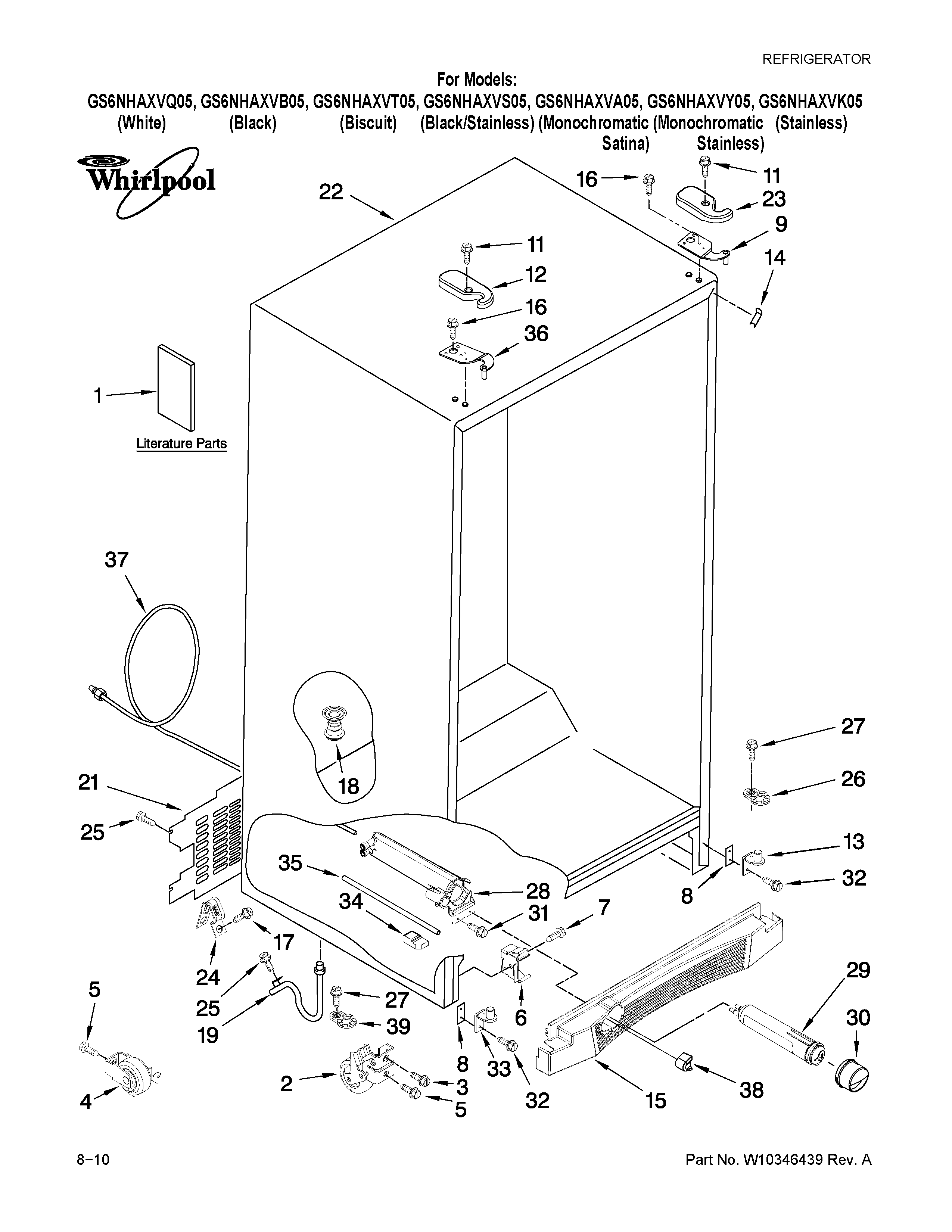 Whirlpool GS6NHAXVT05 cabinet parts diagram