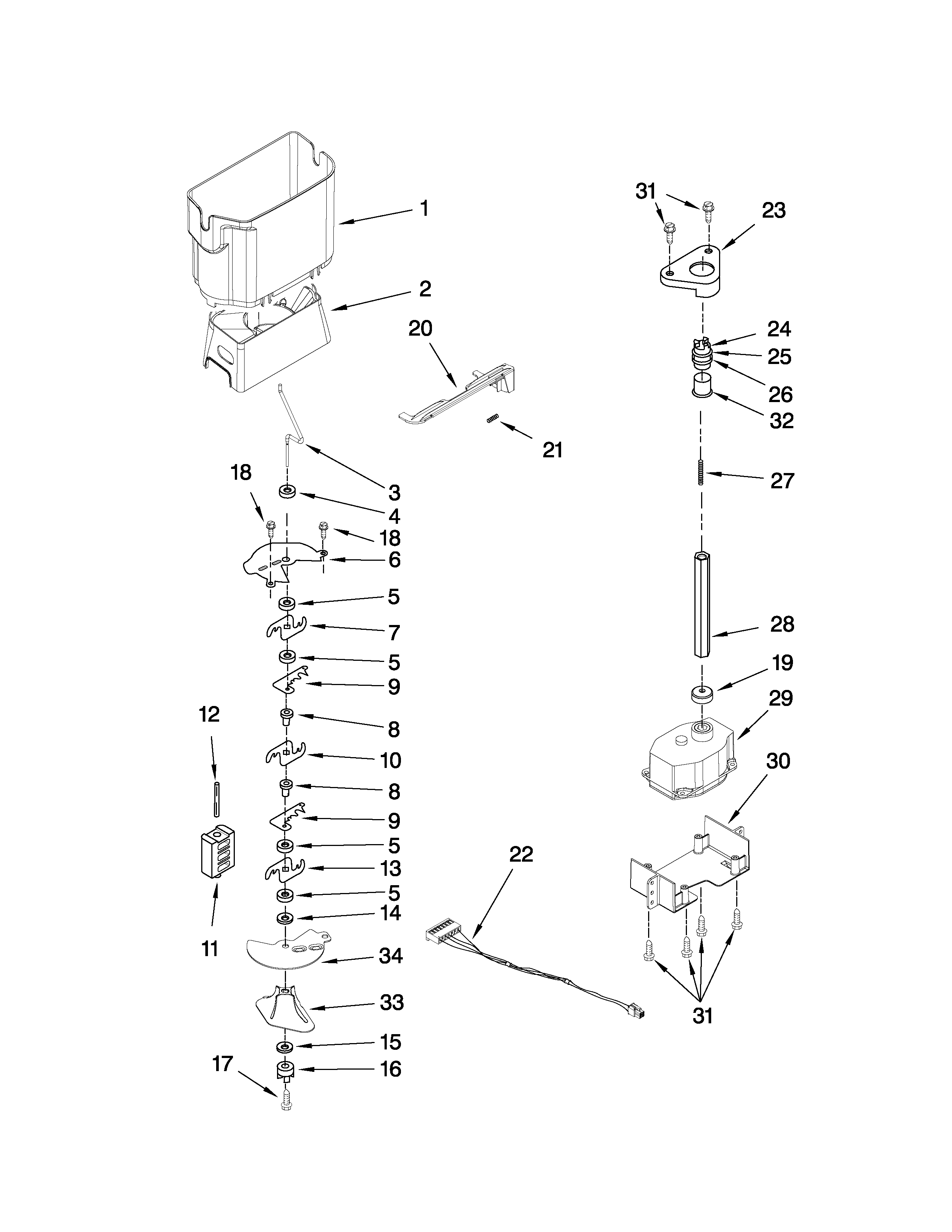 Whirlpool GS6NHAXVT05 motor and ice container parts diagram