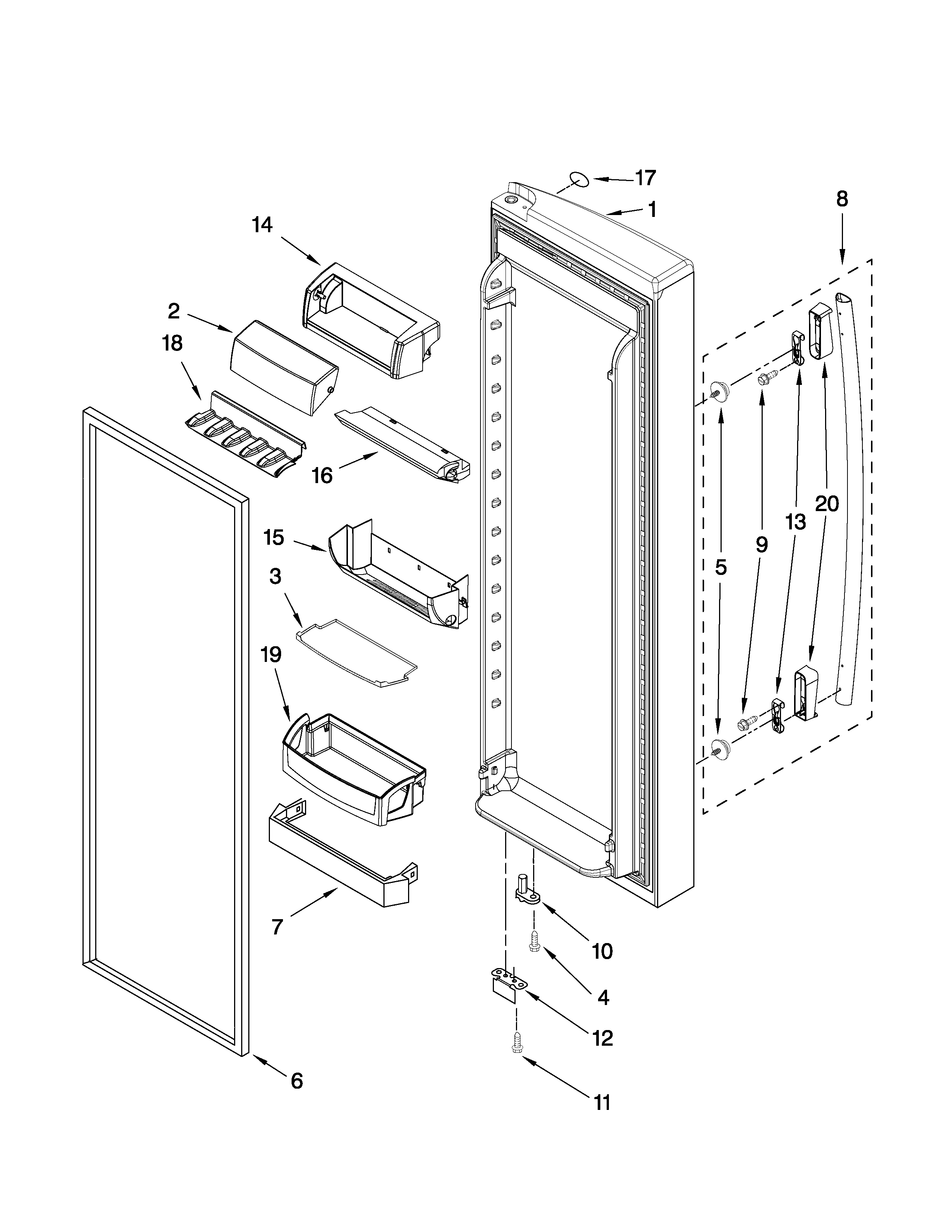 Whirlpool GS6NHAXVT05 refrigerator door parts diagram