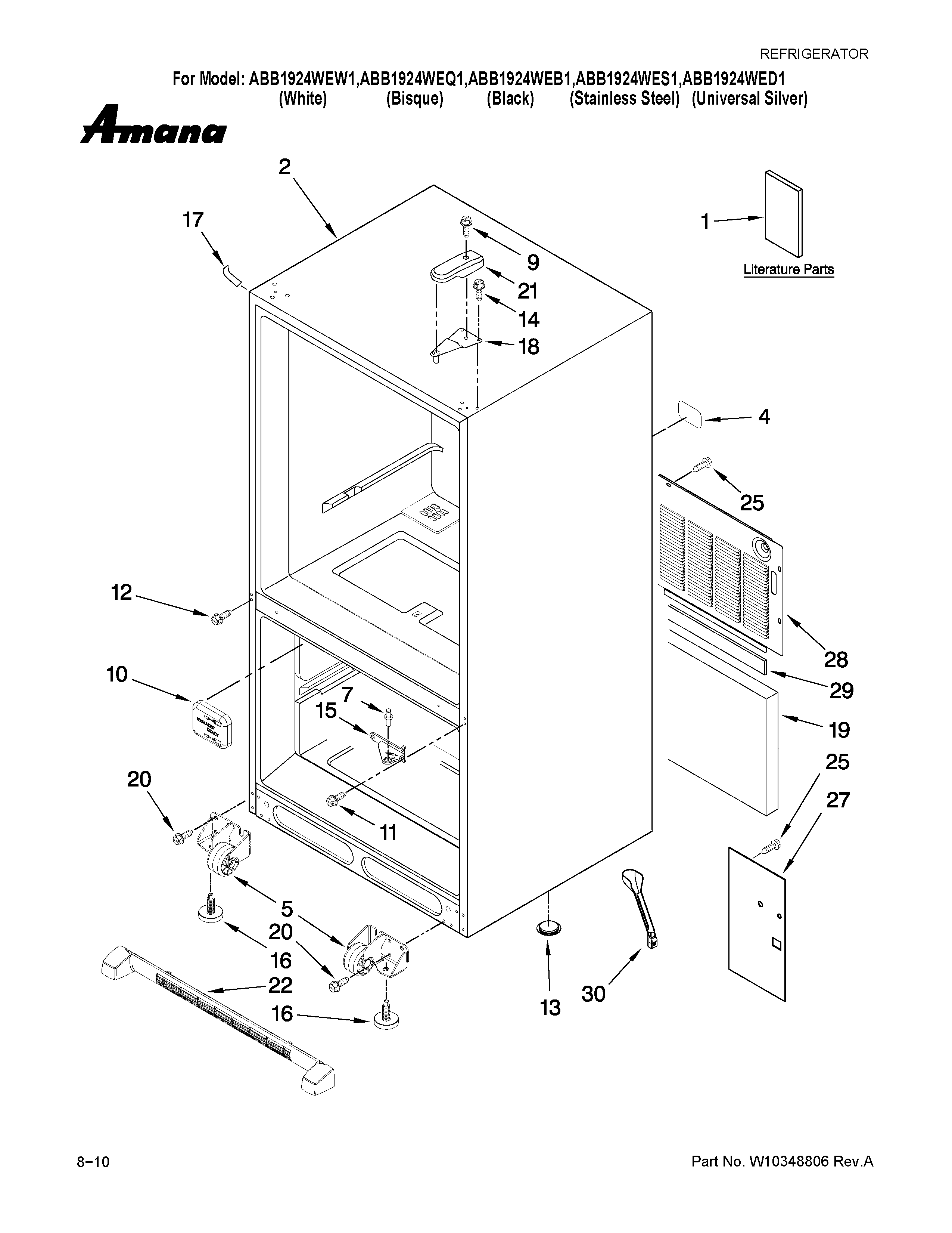 Amana ABB1924WED1 cabinet parts diagram