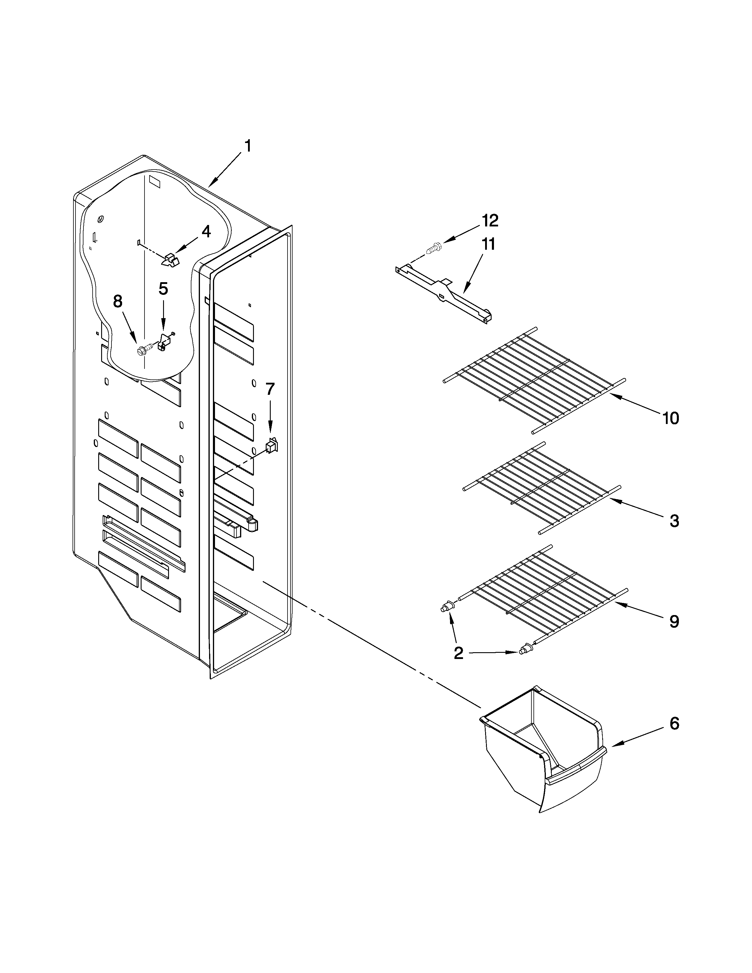 Maytag MSD2272VES01 freezer liner parts diagram
