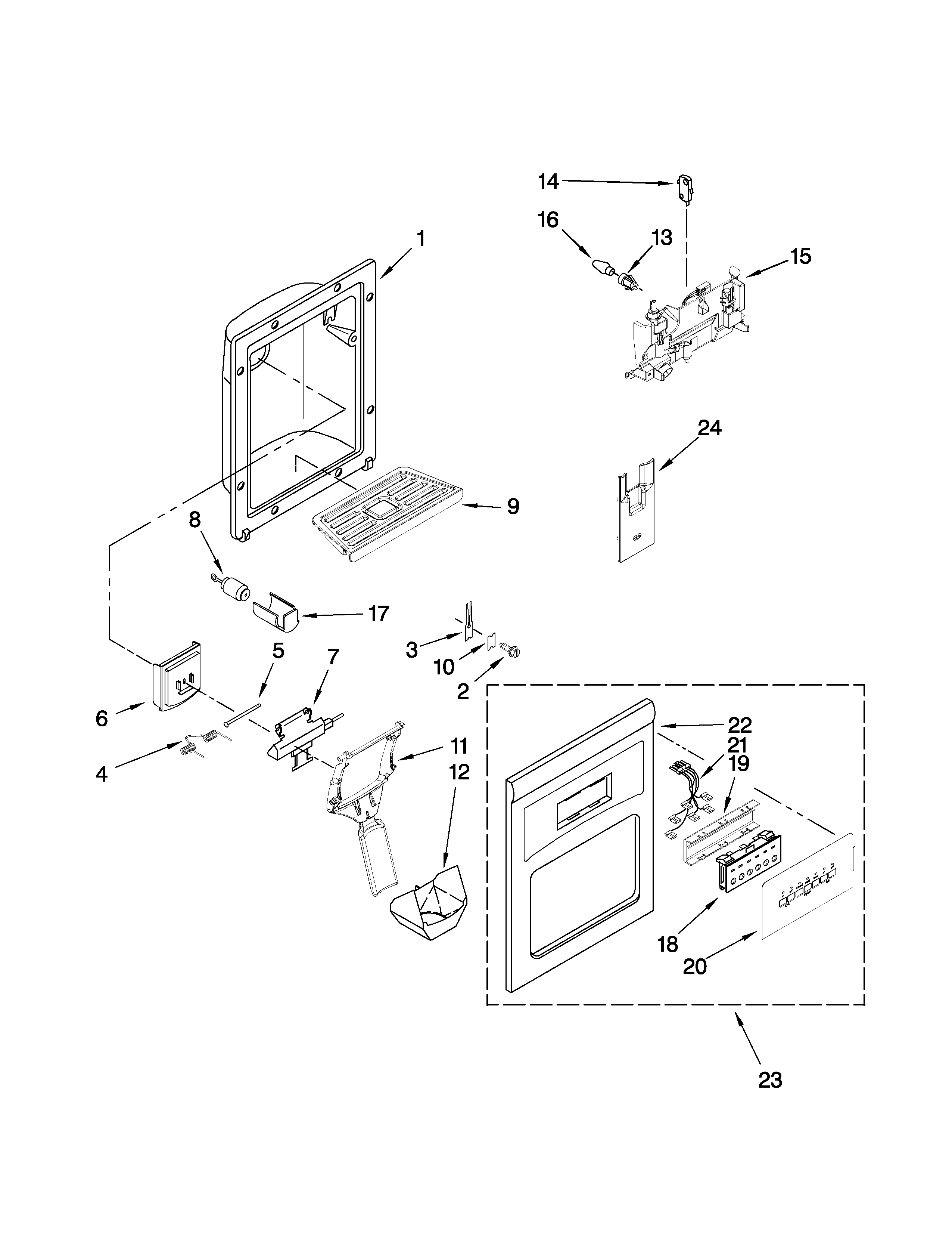 Maytag MSD2272VES01 dispenser front parts diagram