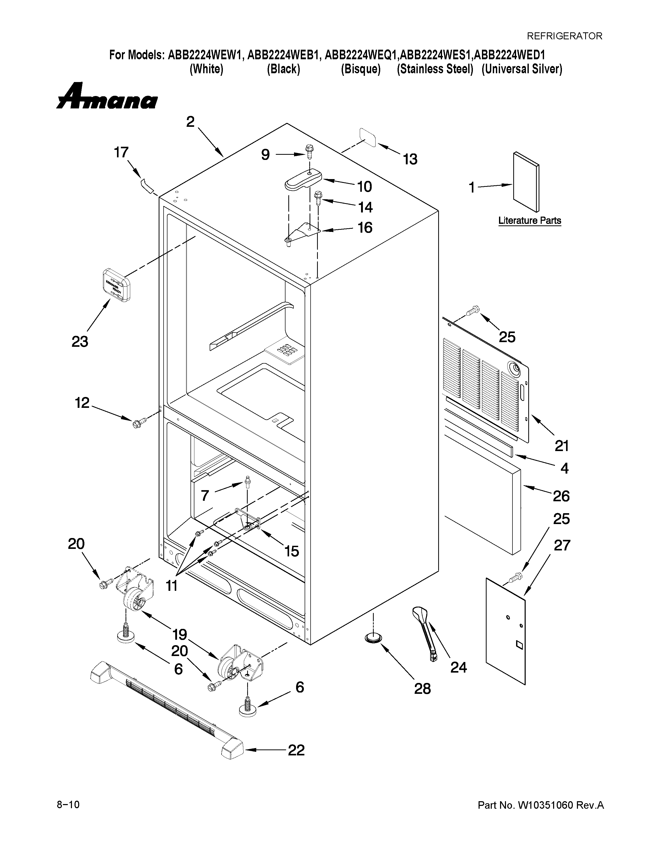 Amana ABB2224WES1 cabinet parts diagram