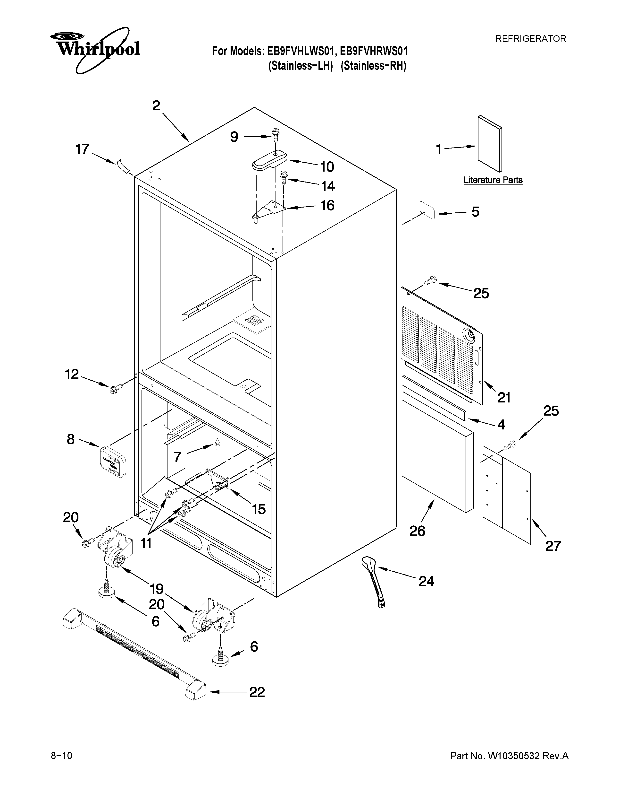 Whirlpool EB9FVHLWS01 cabinet parts diagram