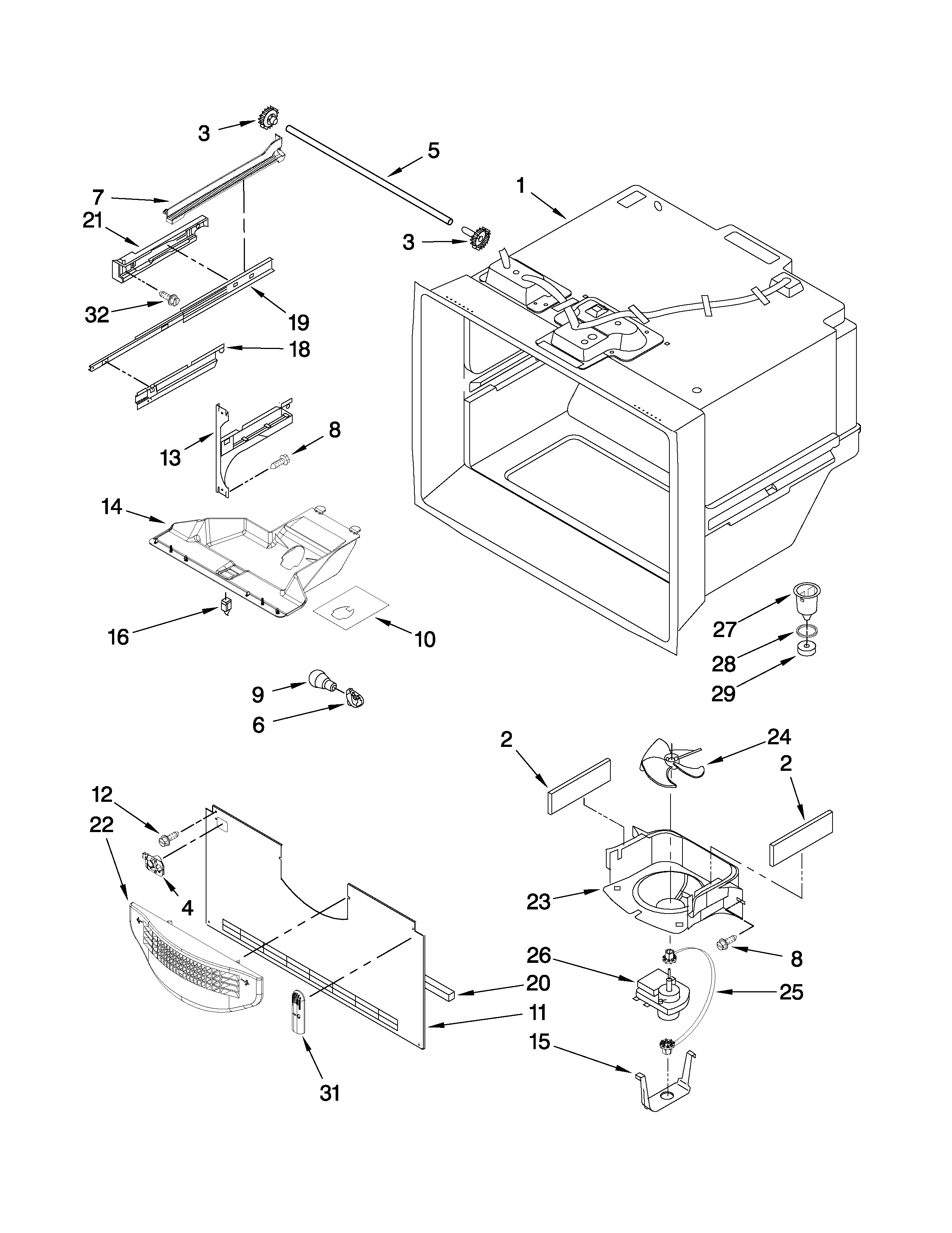 Whirlpool EB9FVHLWS01 freezer liner parts diagram