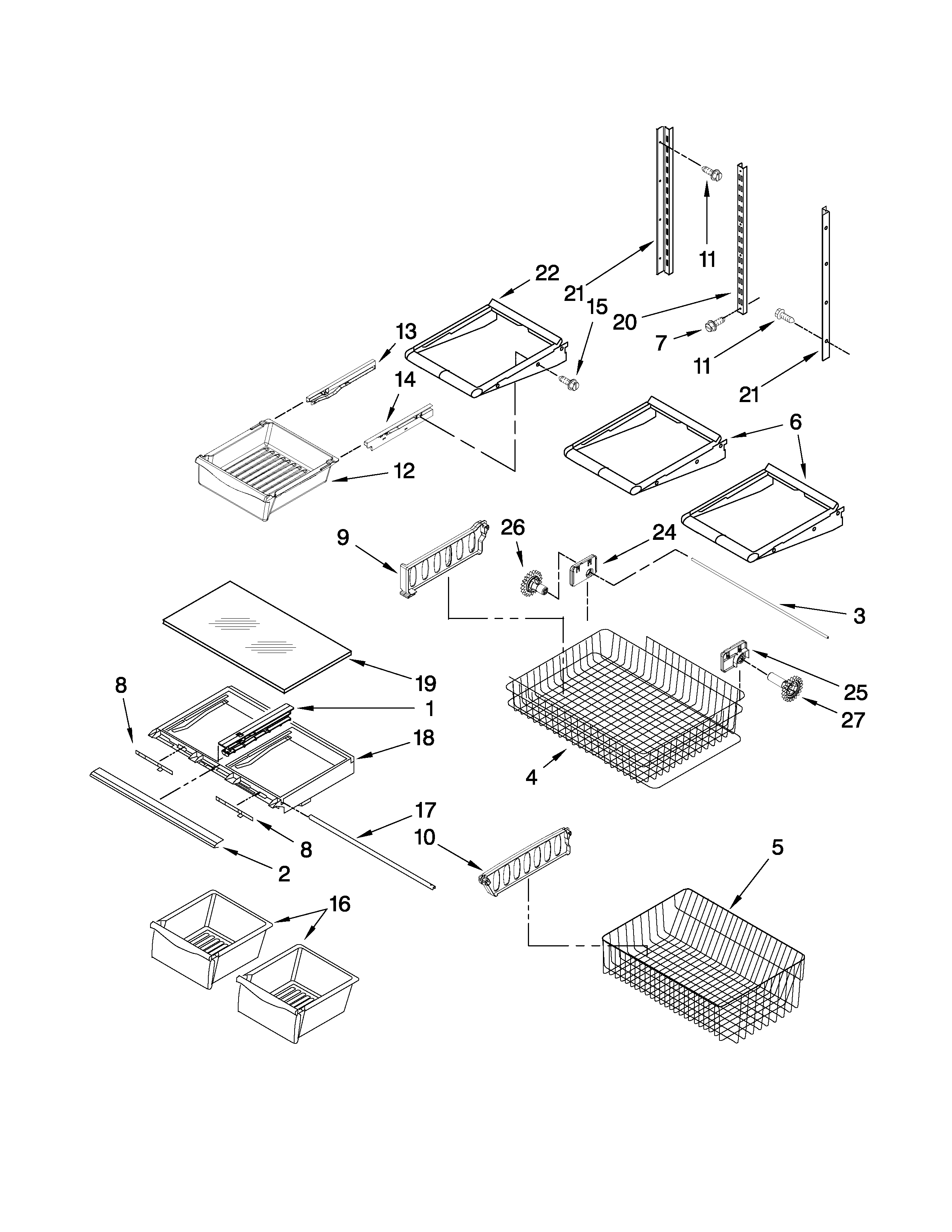 Whirlpool EB9FVHLWS01 shelf parts diagram