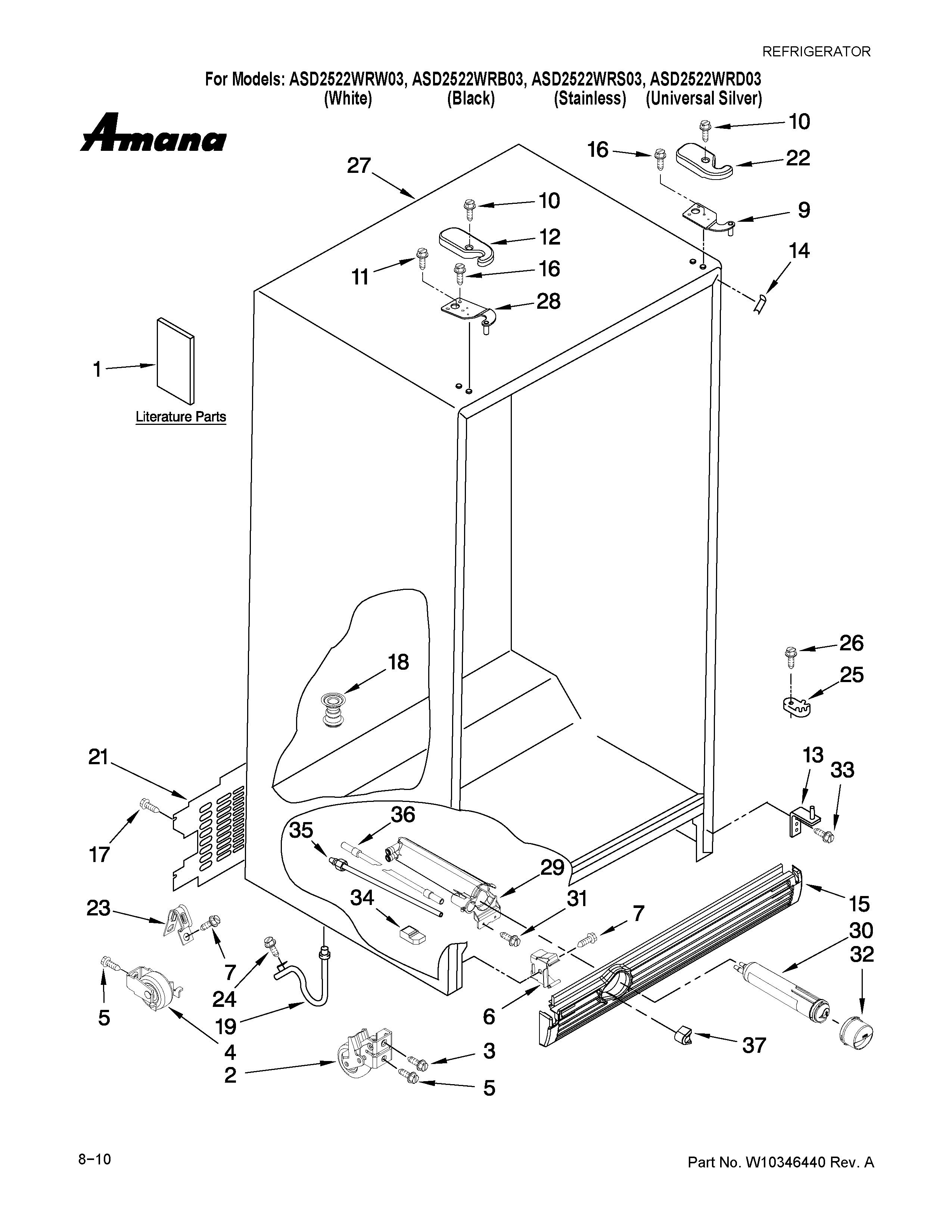 Amana ASD2522WRB03 cabinet parts diagram