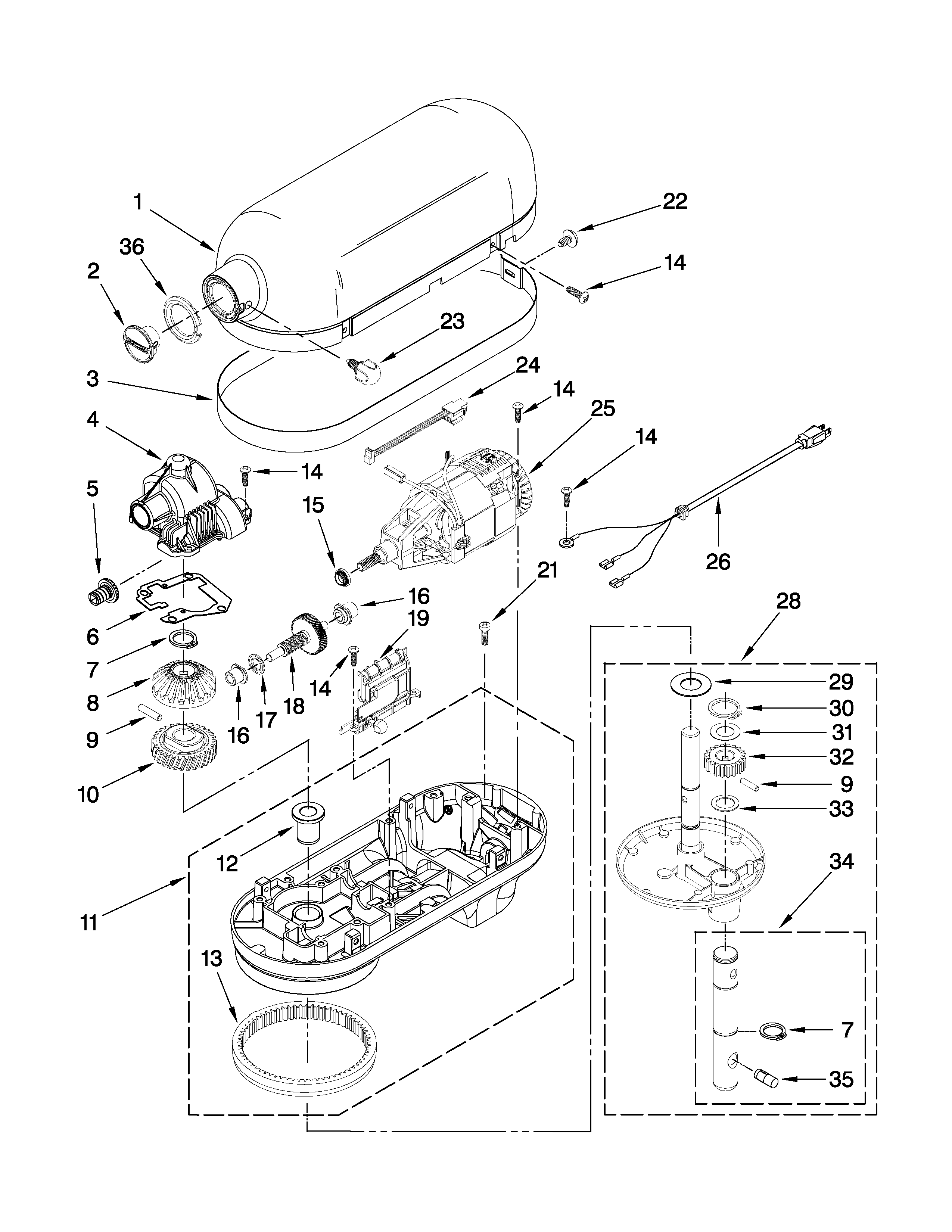 KitchenAid 4KB25G1XMY5 case, gearing and planetary unit diagram