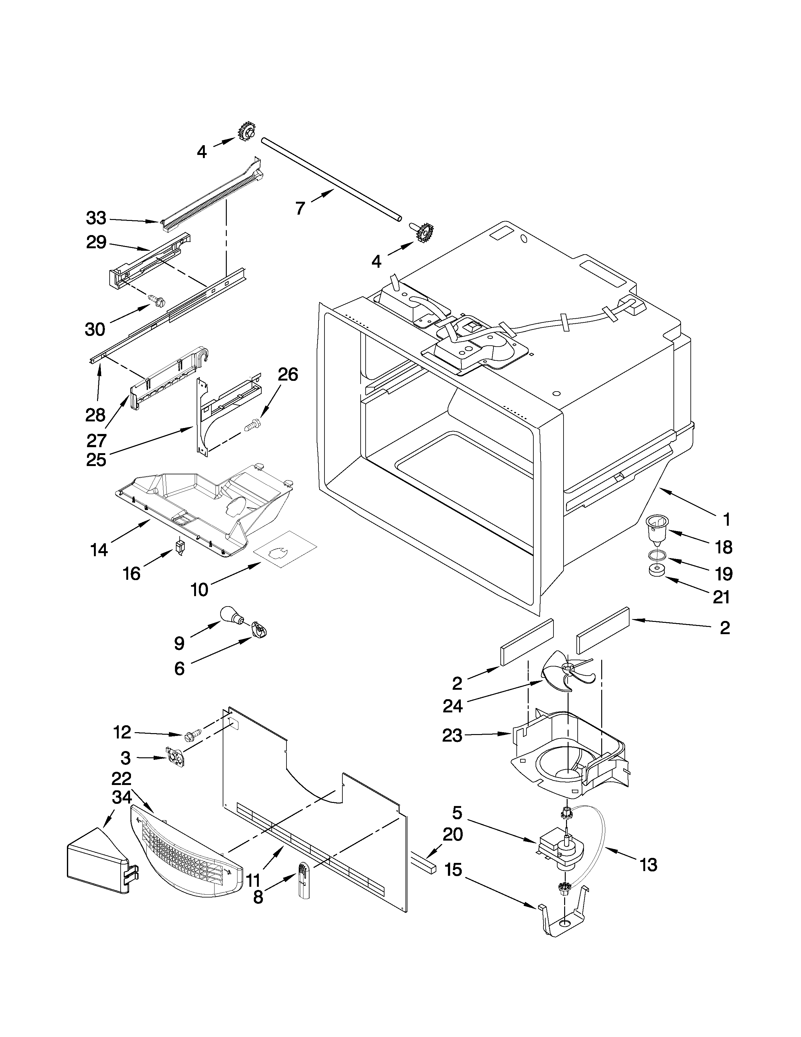 Whirlpool GX2FHDXVQ03 freezer liner parts diagram