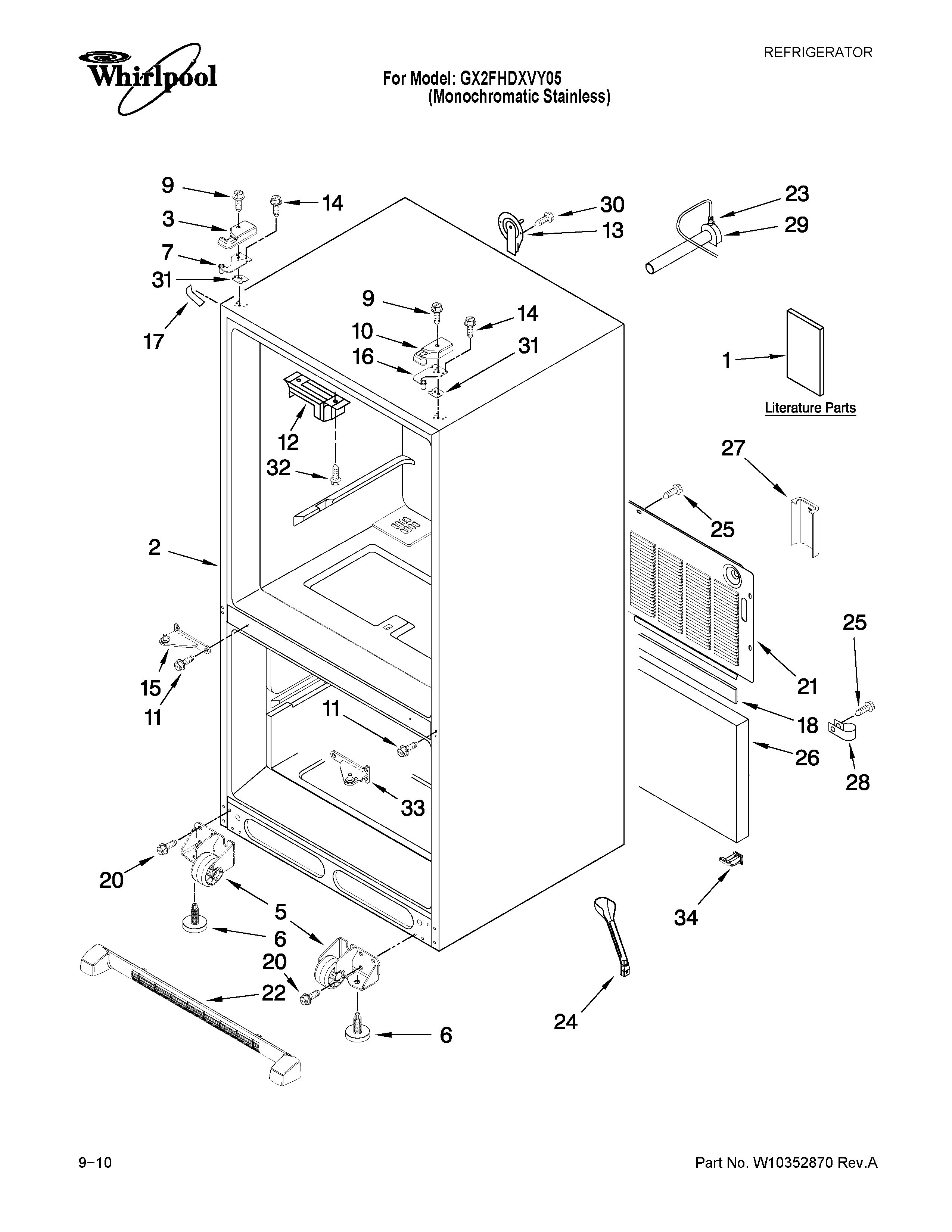 Whirlpool GX2FHDXVY05 cabinet parts diagram