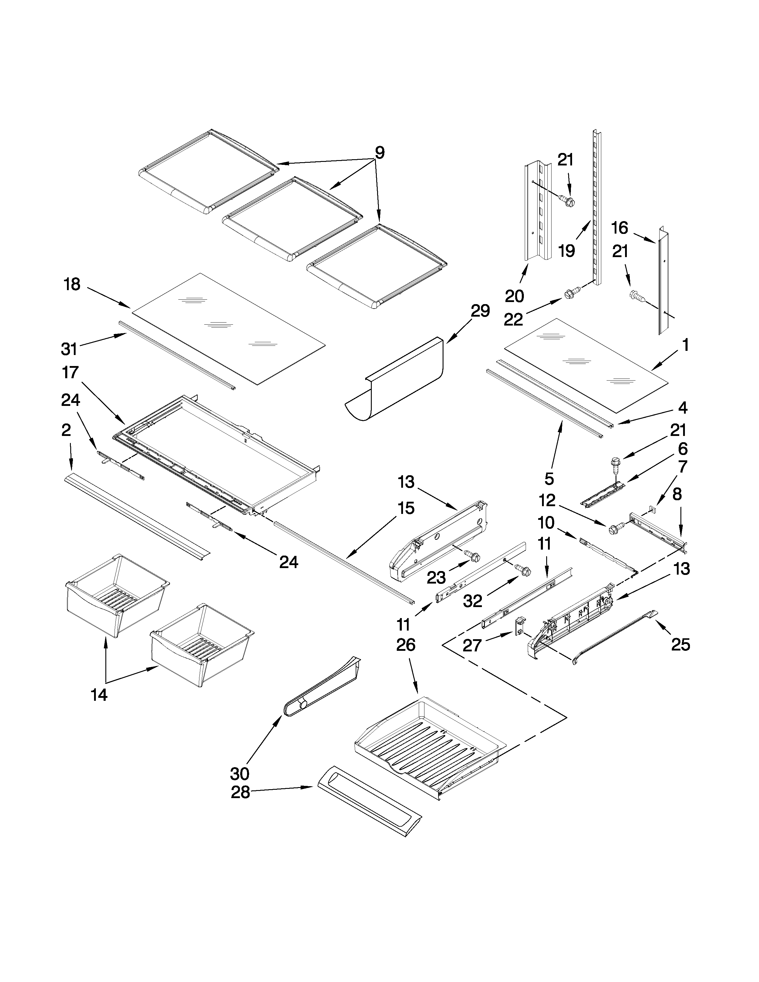 Jenn-Air JFI2089AEP6 shelf parts diagram