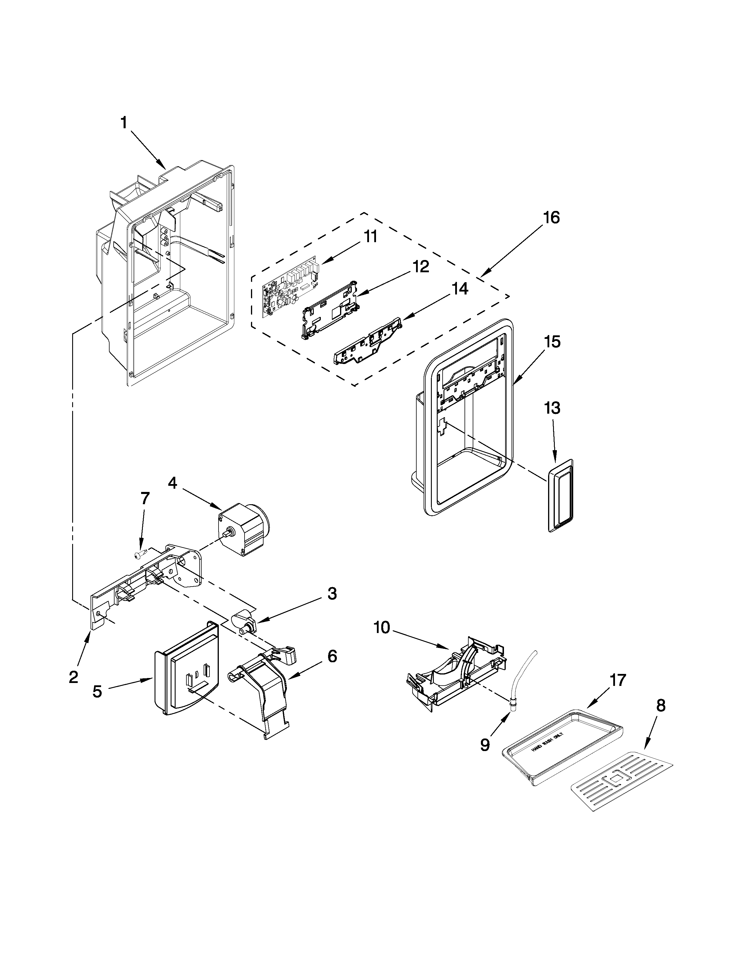 Maytag MSD2576VEM01 dispenser front parts diagram