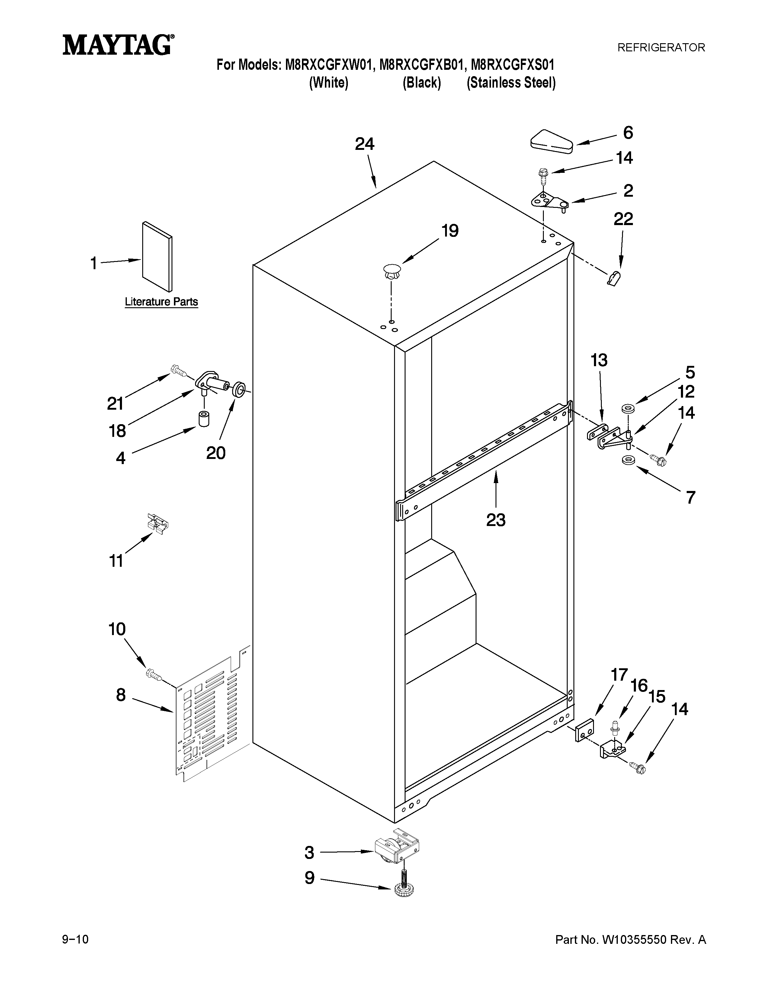 Maytag M8RXCGFXW01 cabinet parts diagram