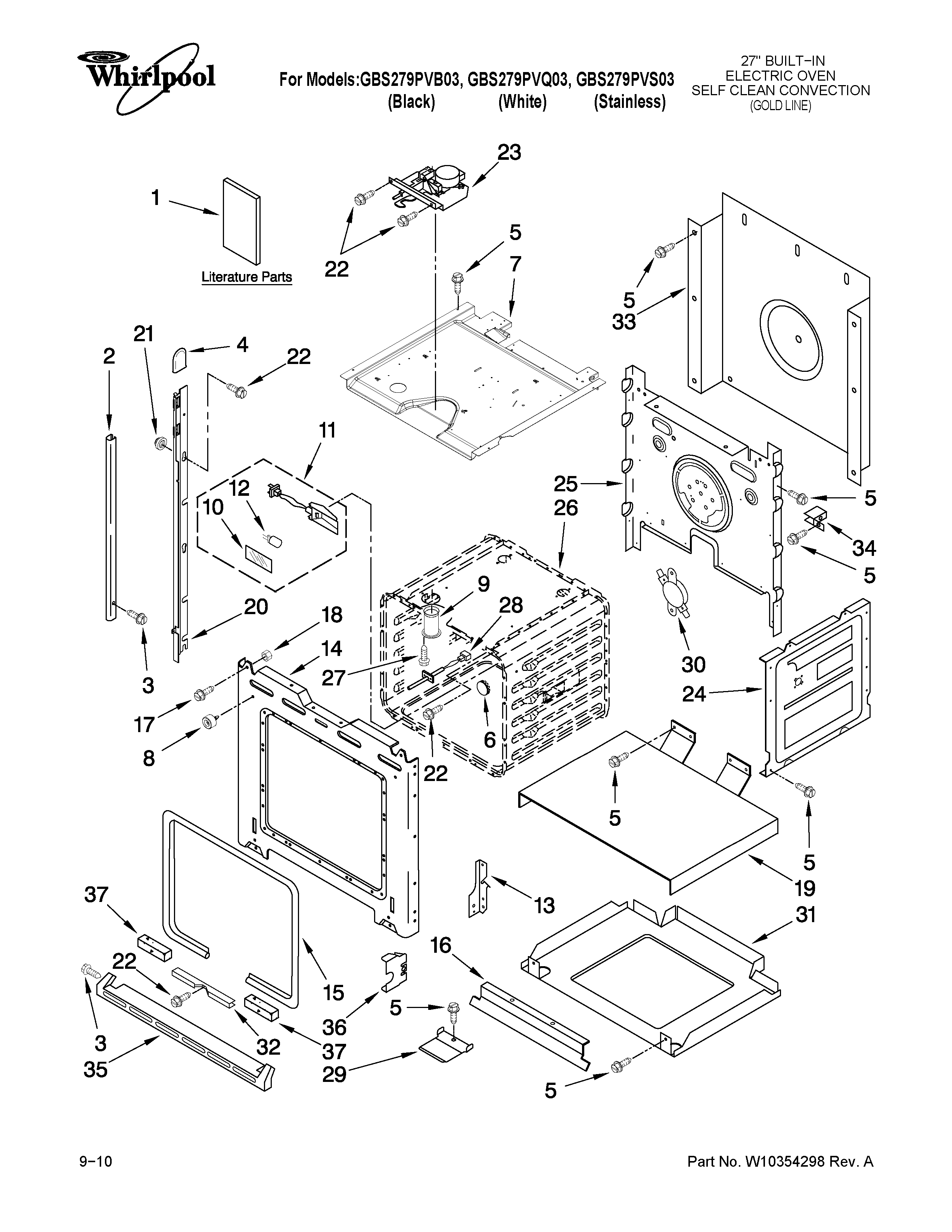 Whirlpool GBS279PVB03 oven parts diagram