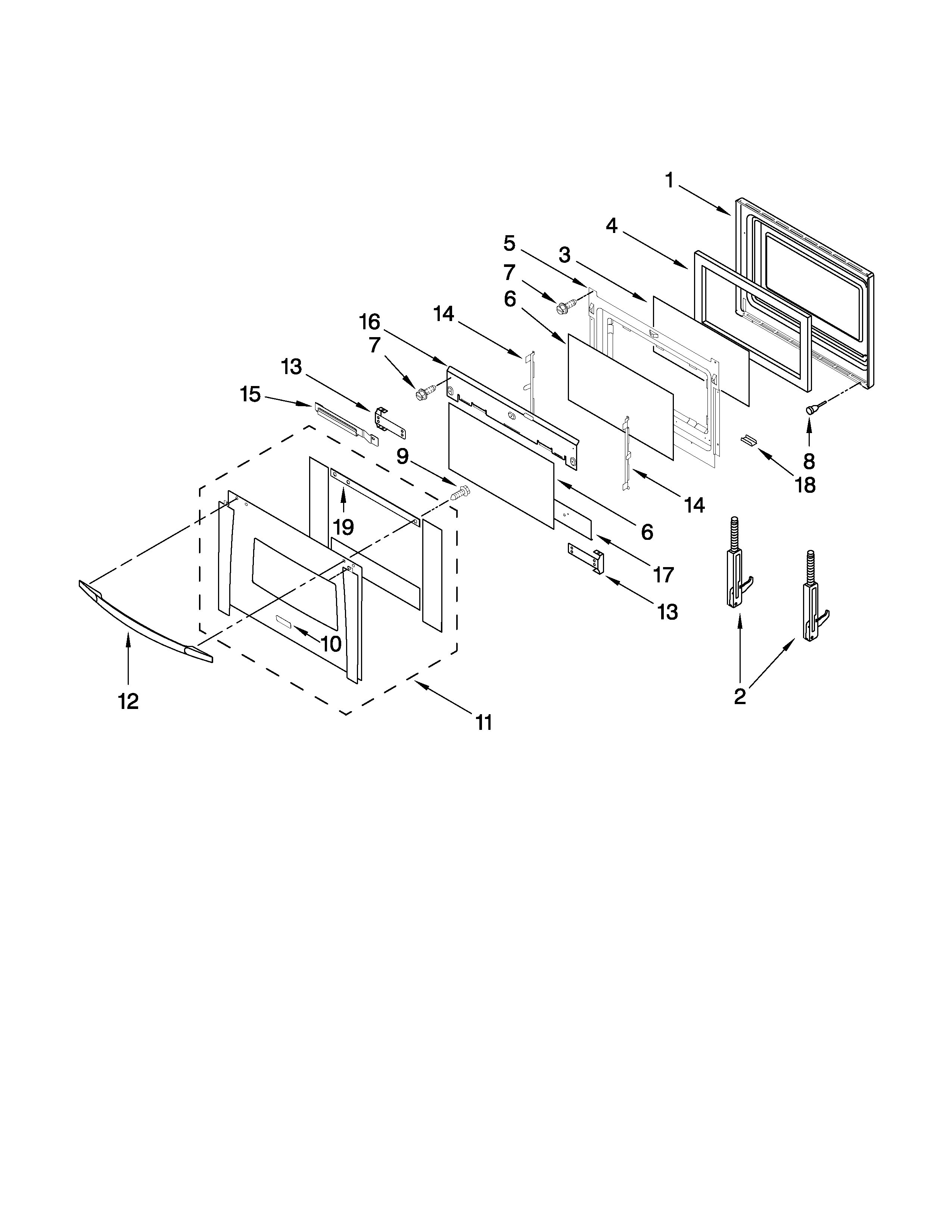 Whirlpool GBS279PVB03 oven door parts diagram