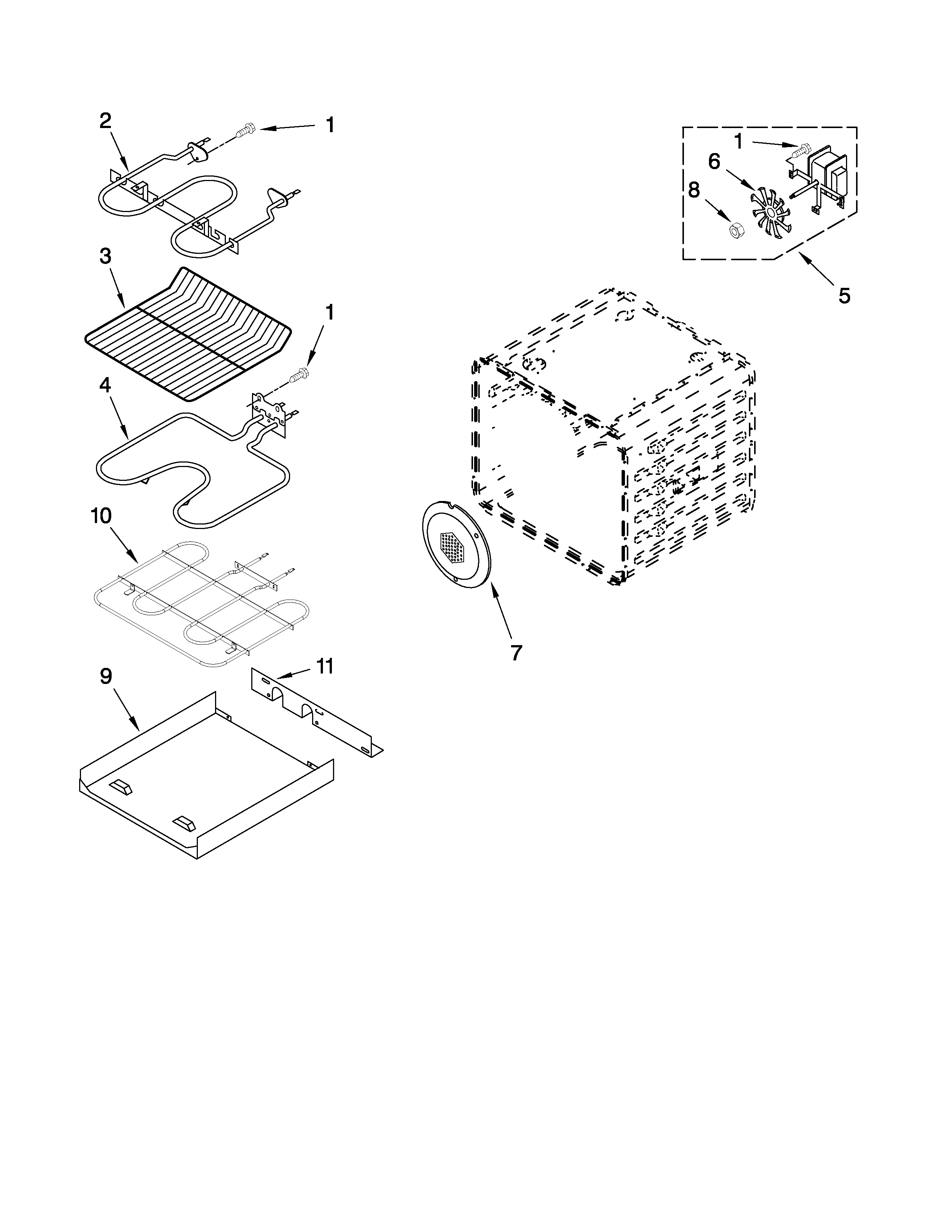 Whirlpool GBS279PVB03 internal oven parts diagram