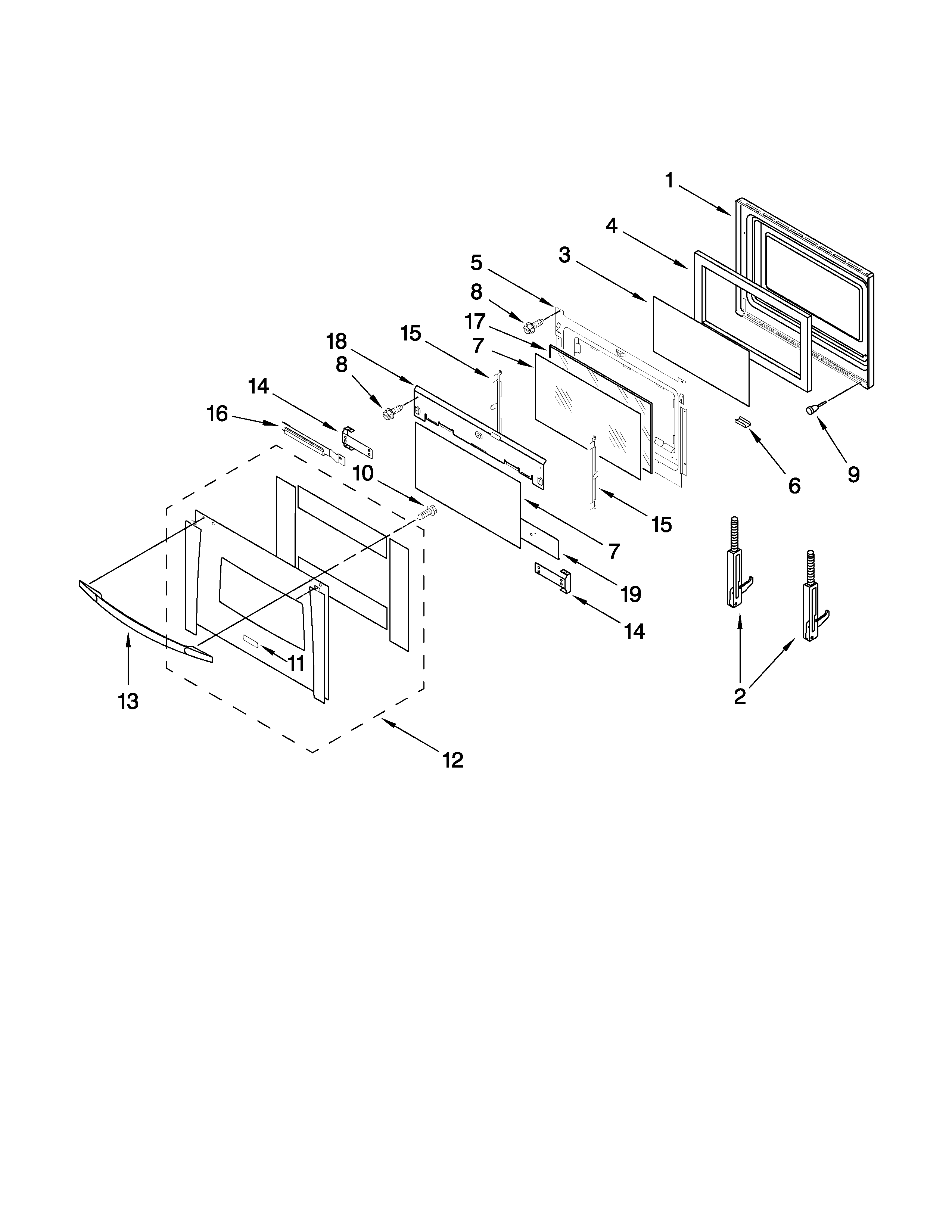 Whirlpool GBS309PVB03 oven door parts diagram