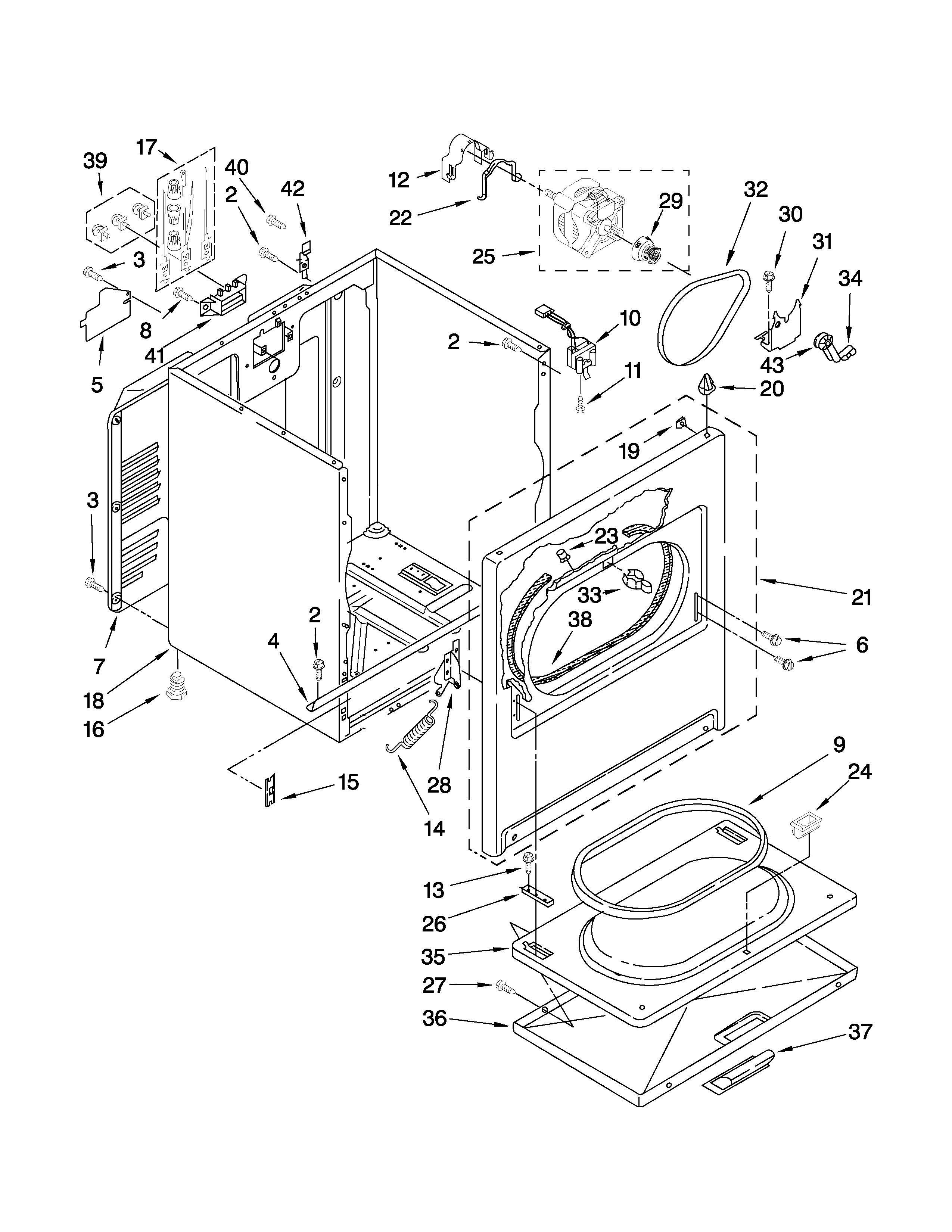 Whirlpool WED4900XW0 cabinet parts diagram