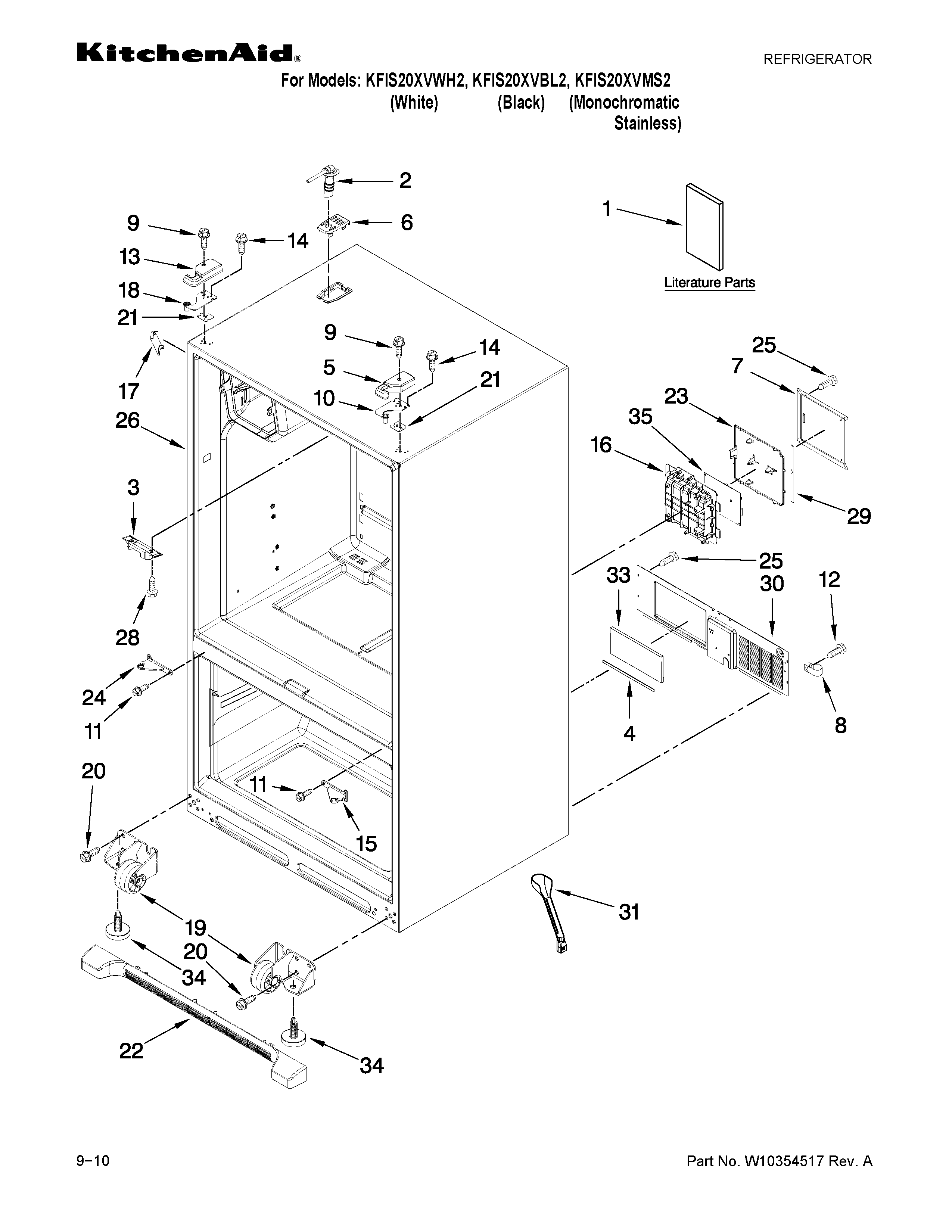 KitchenAid KFIS20XVWH2 cabinet parts diagram