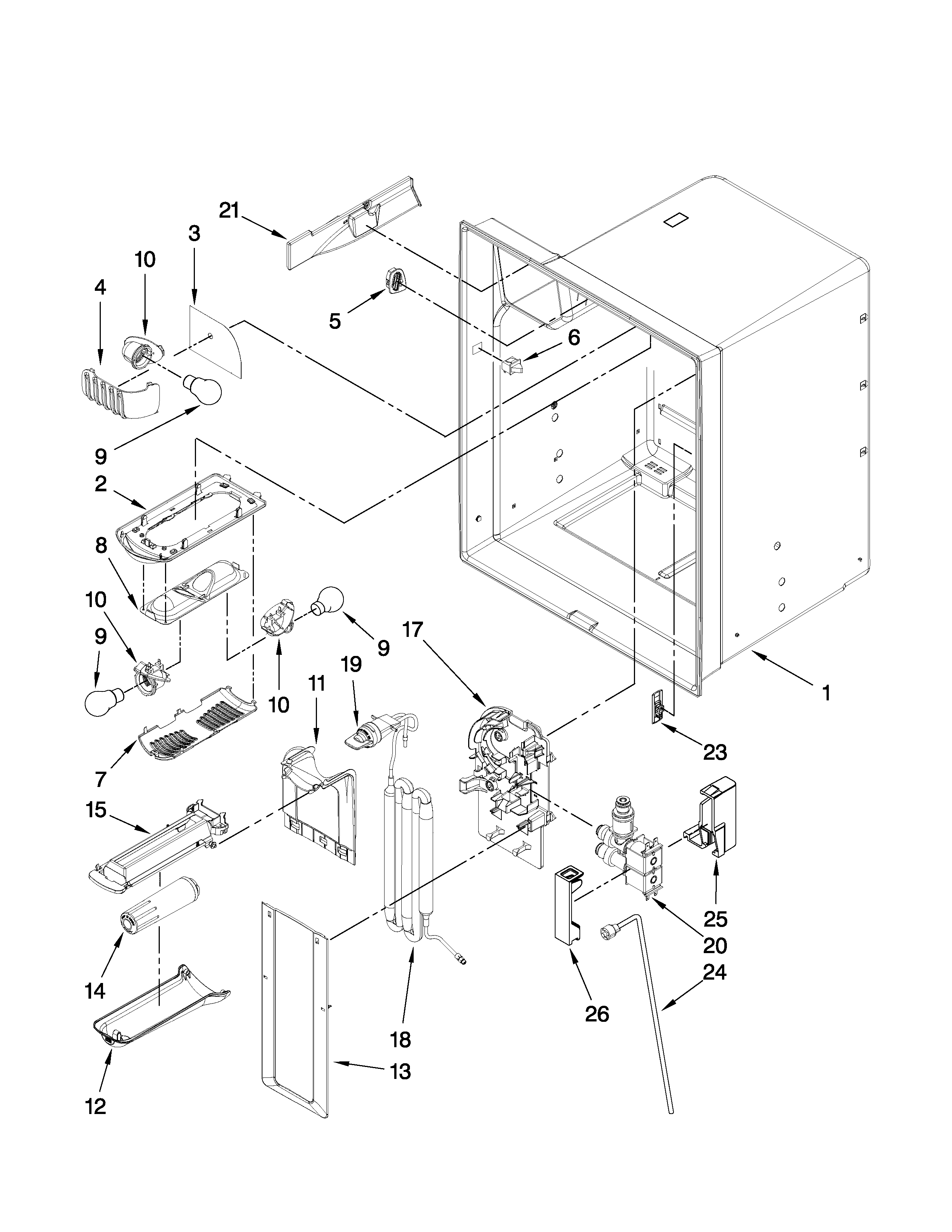 KitchenAid KFIS20XVWH2 refrigerator liner parts diagram