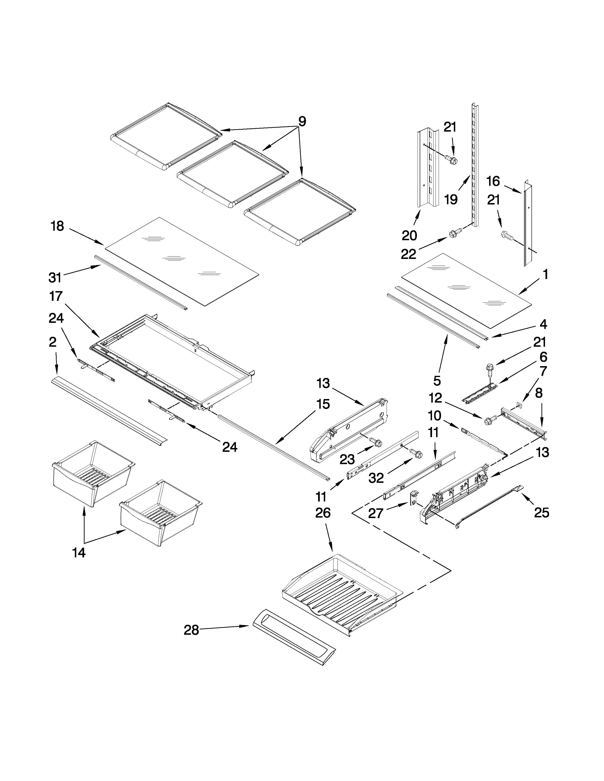 KitchenAid KFIS20XVWH2 shelf parts diagram