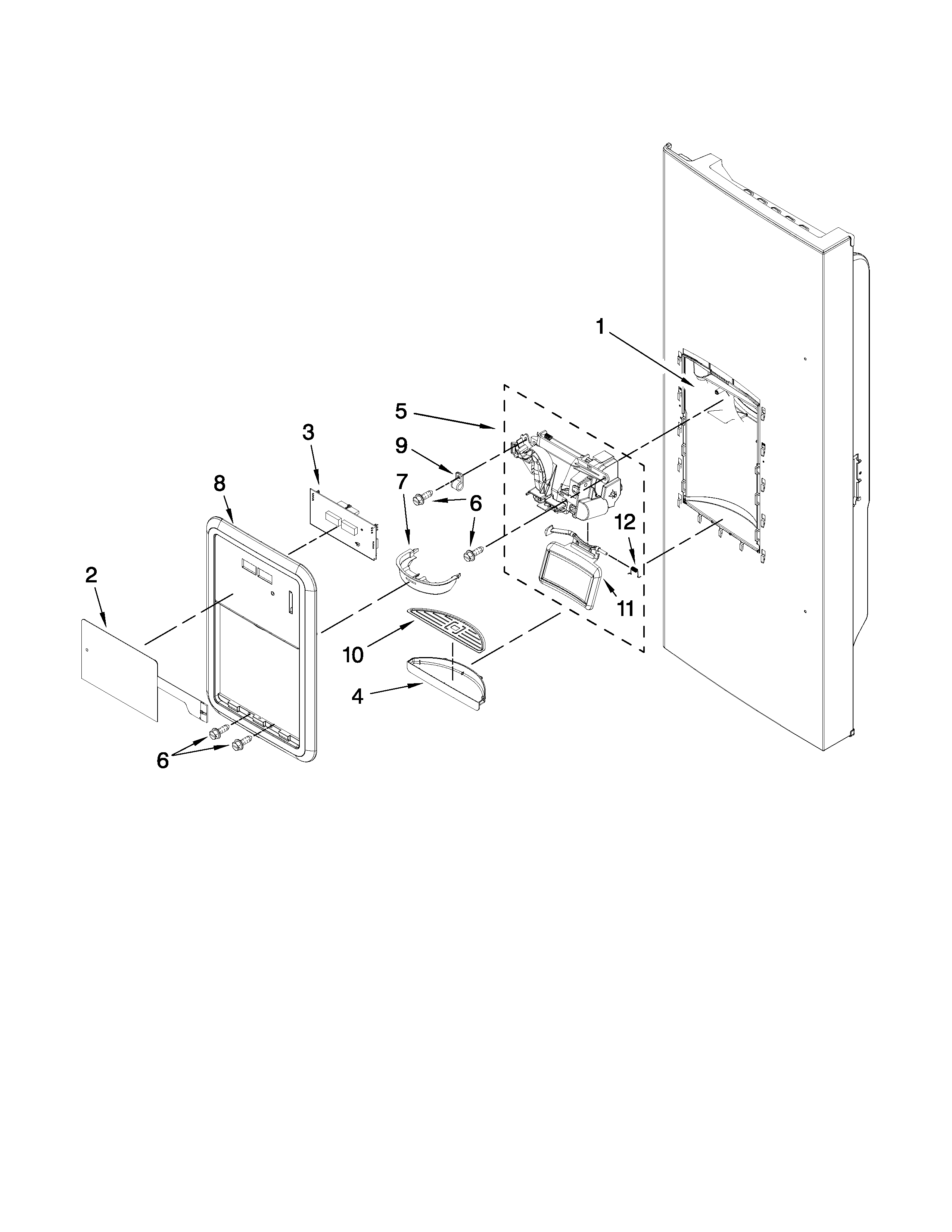 KitchenAid KFIS20XVWH2 dispenser front parts diagram
