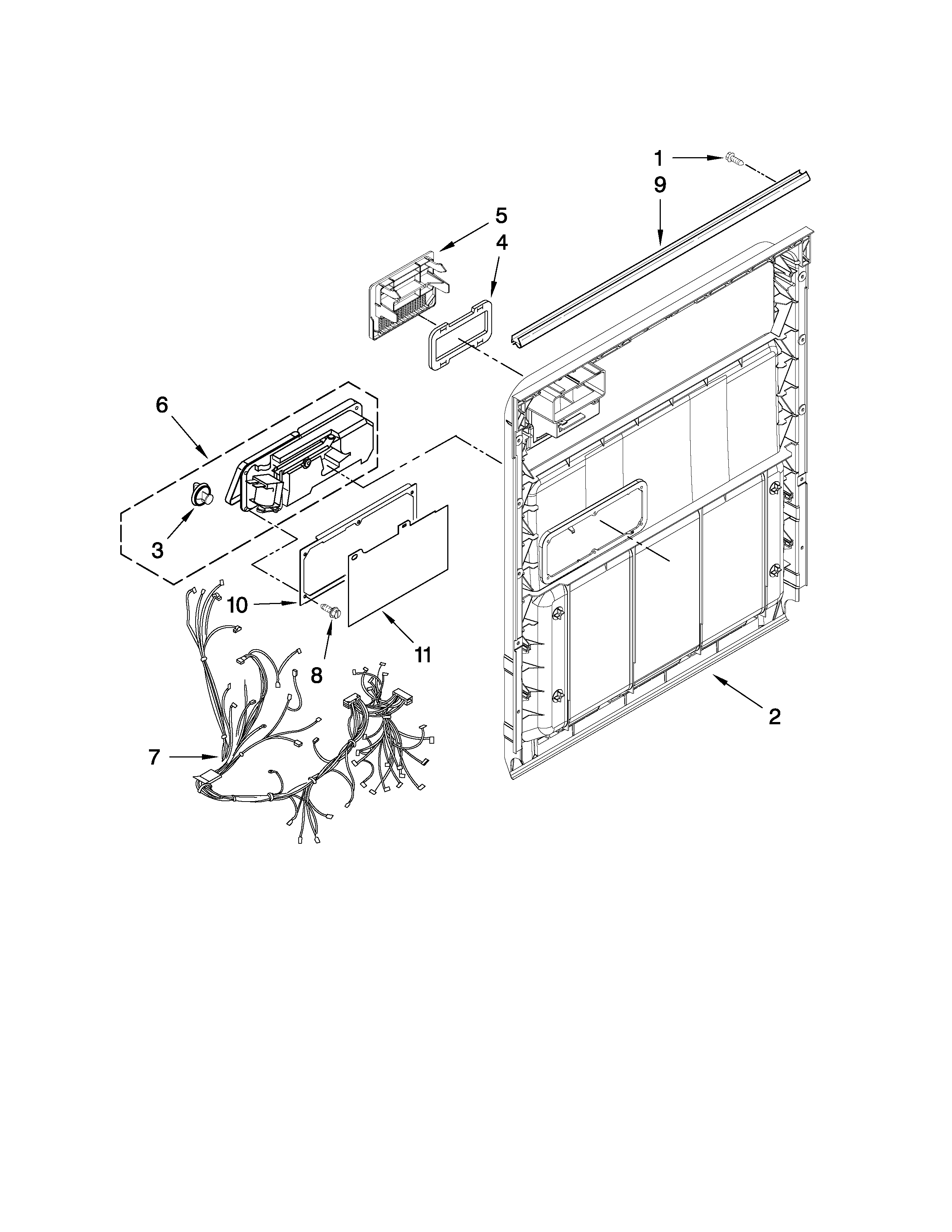 Whirlpool DU1300XTVQ3 door and latch parts diagram