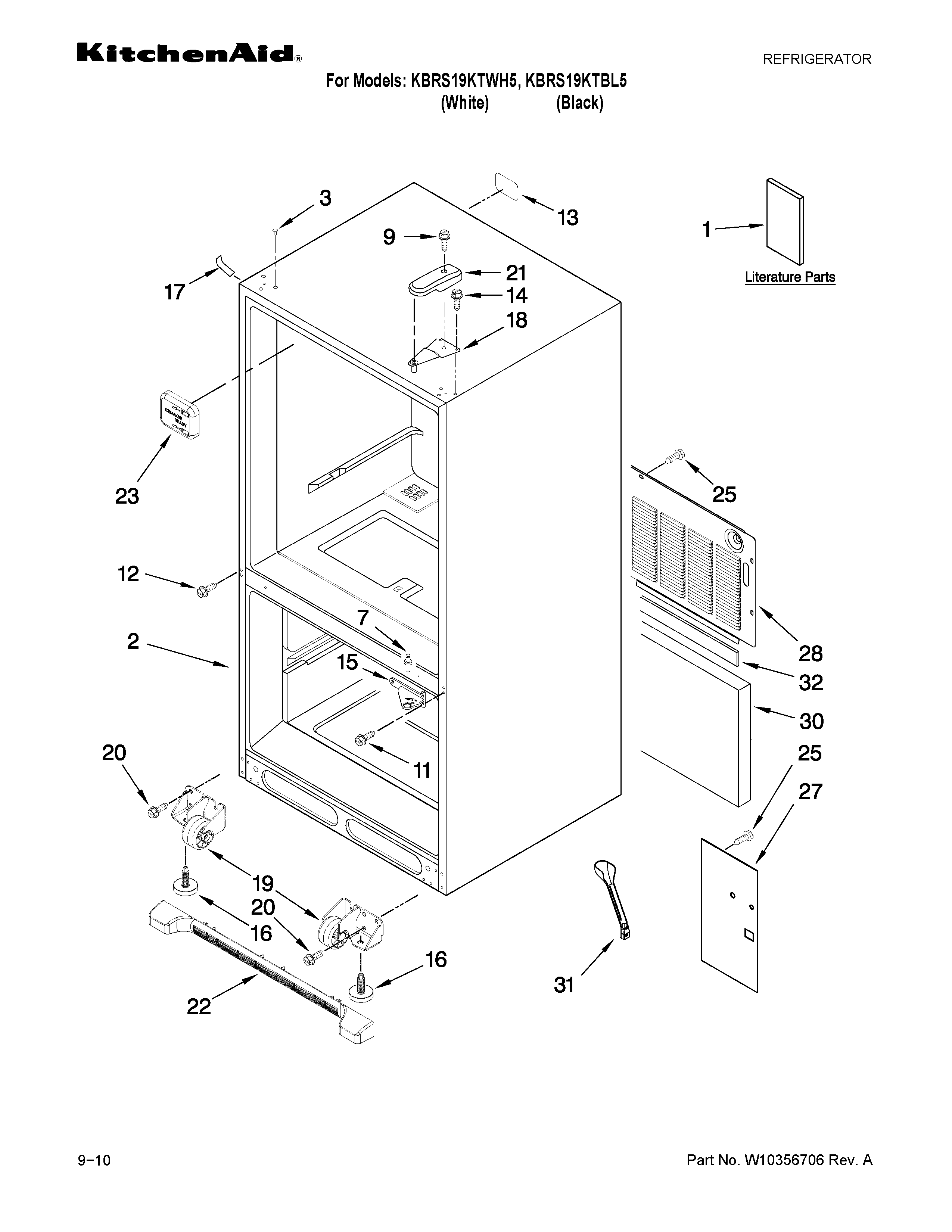 KitchenAid KBRS19KTWH5 cabinet parts diagram