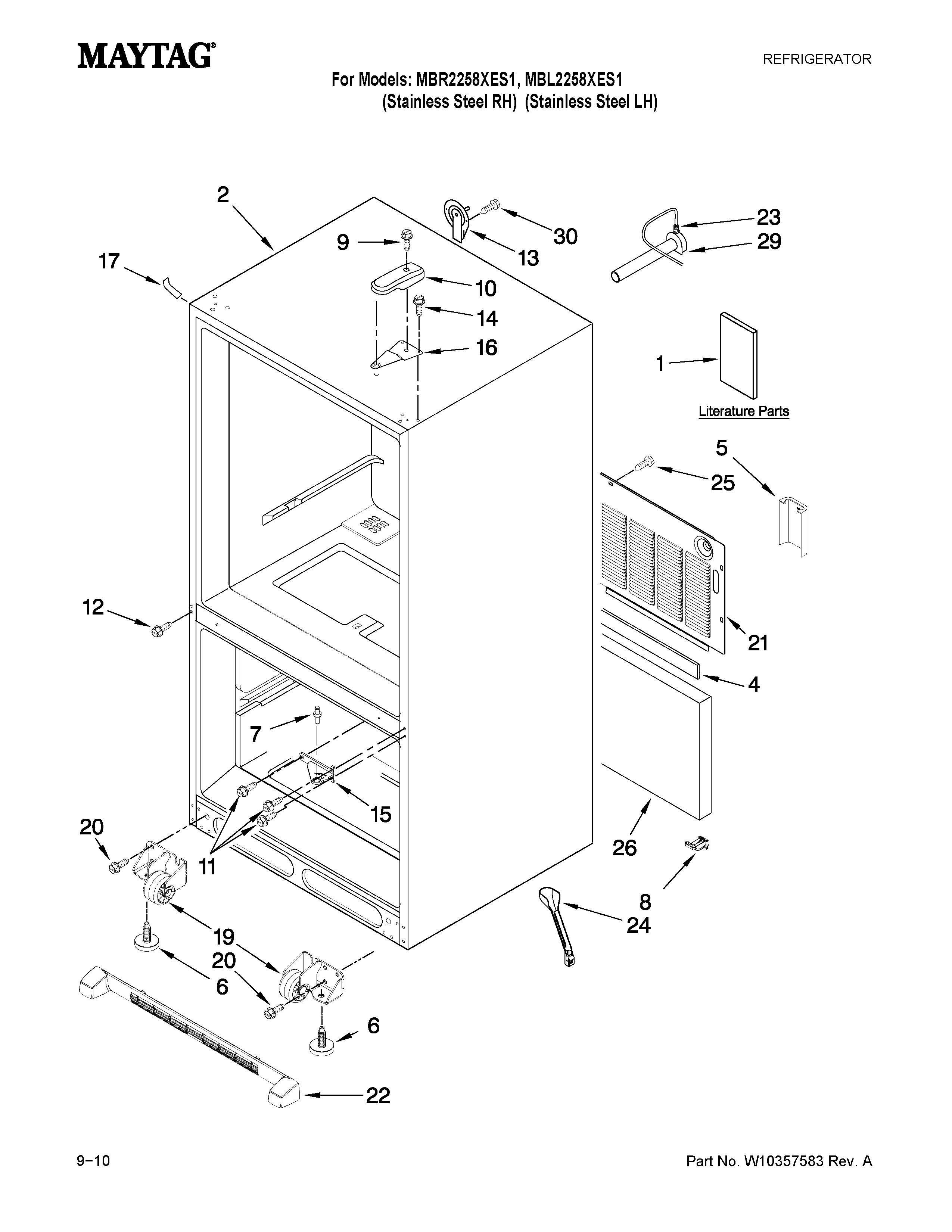 Maytag MBL2258XES1 cabinet parts diagram