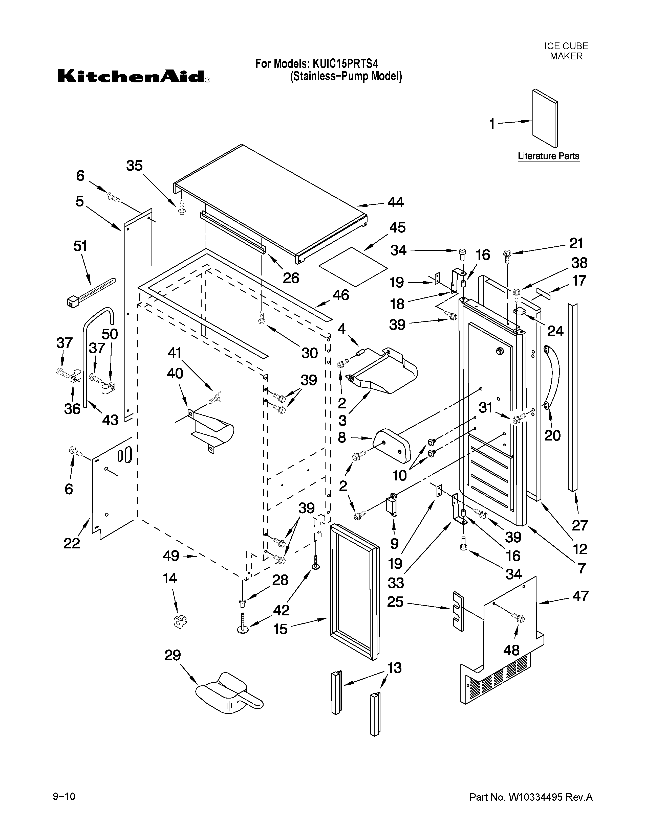 KitchenAid KUIC15PRTS4 cabinet liner and door parts diagram
