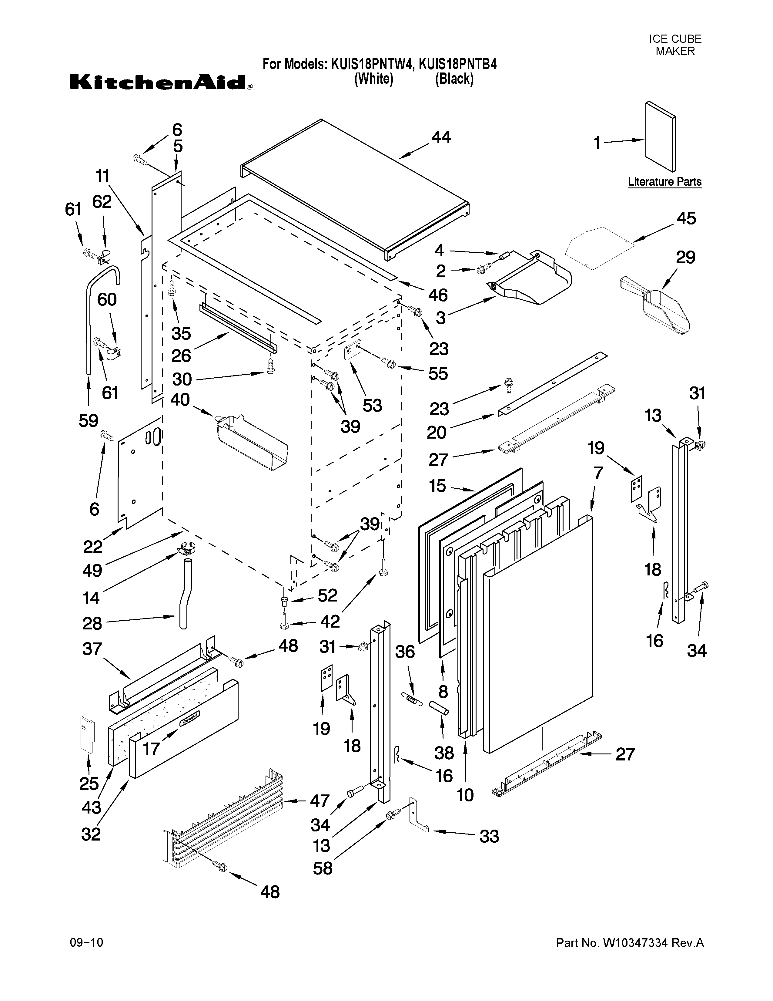 KitchenAid KUIS18PNTB4 cabinet liner and door parts diagram