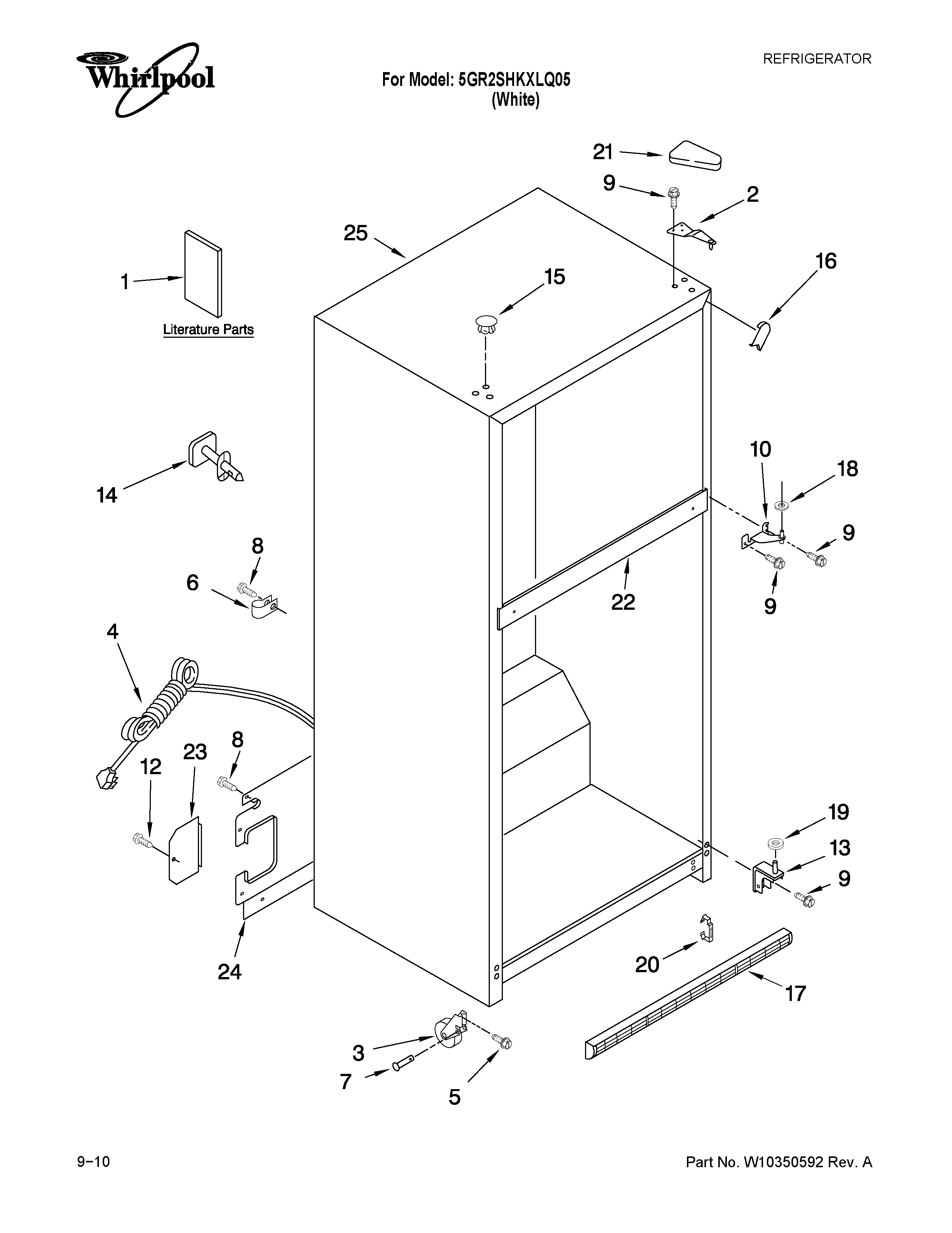 Whirlpool 5GR2SHKXLQ05 cabinet parts diagram