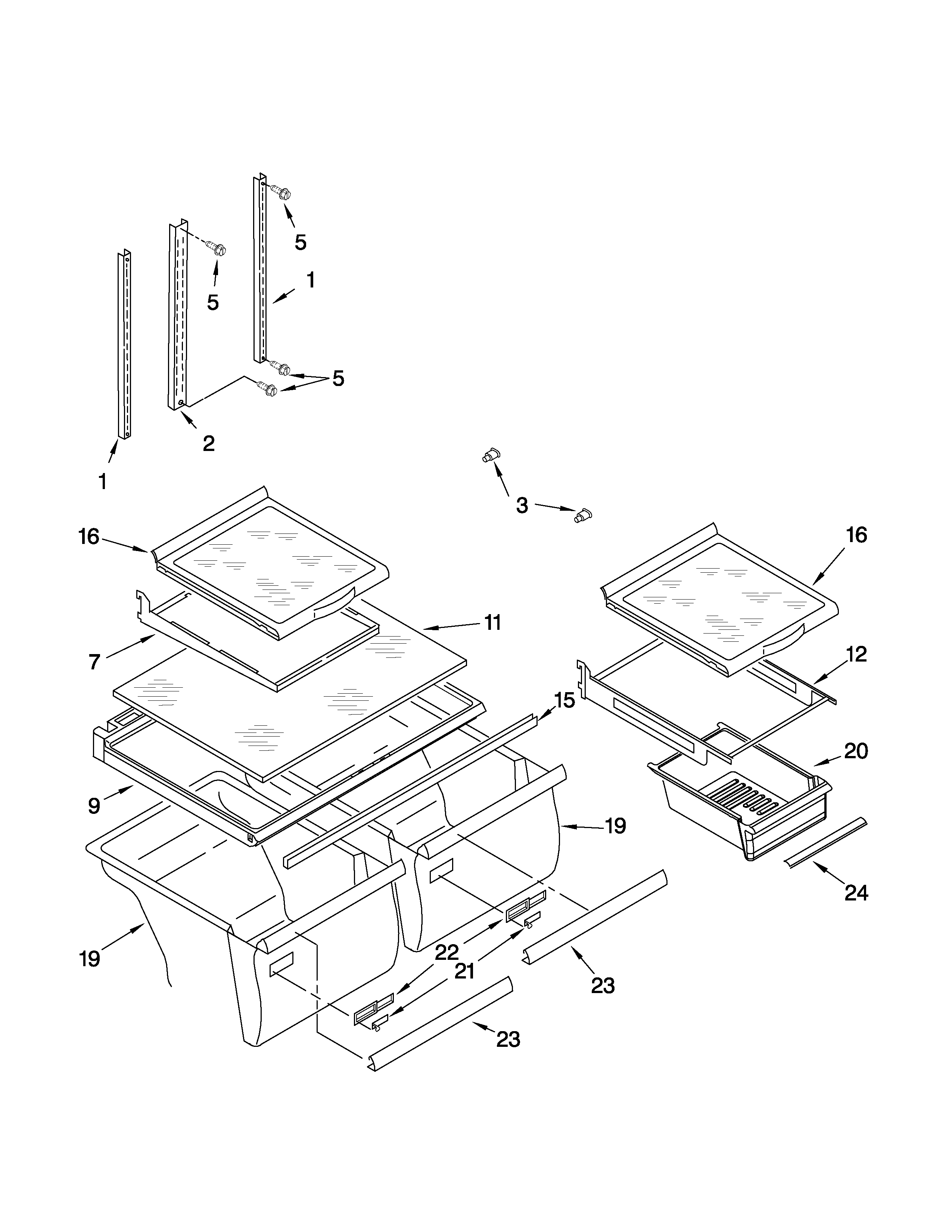 Whirlpool 5GR2SHKXLQ05 shelf parts diagram