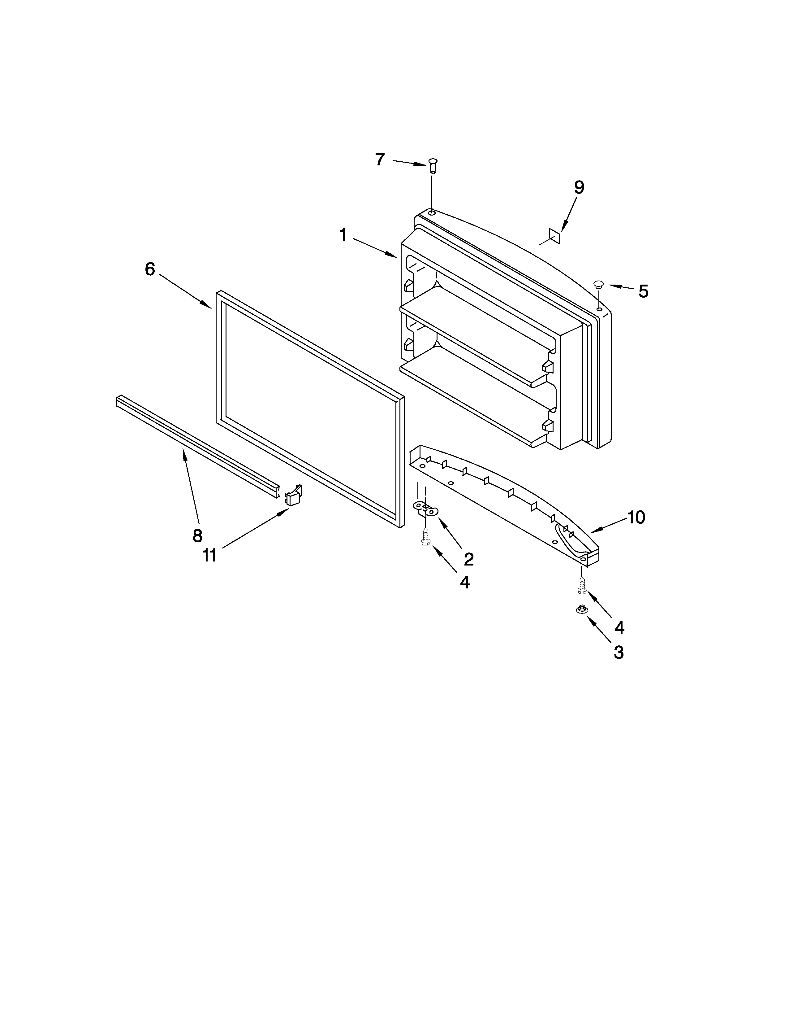 Whirlpool 5GR2SHKXLQ05 freezer door parts diagram