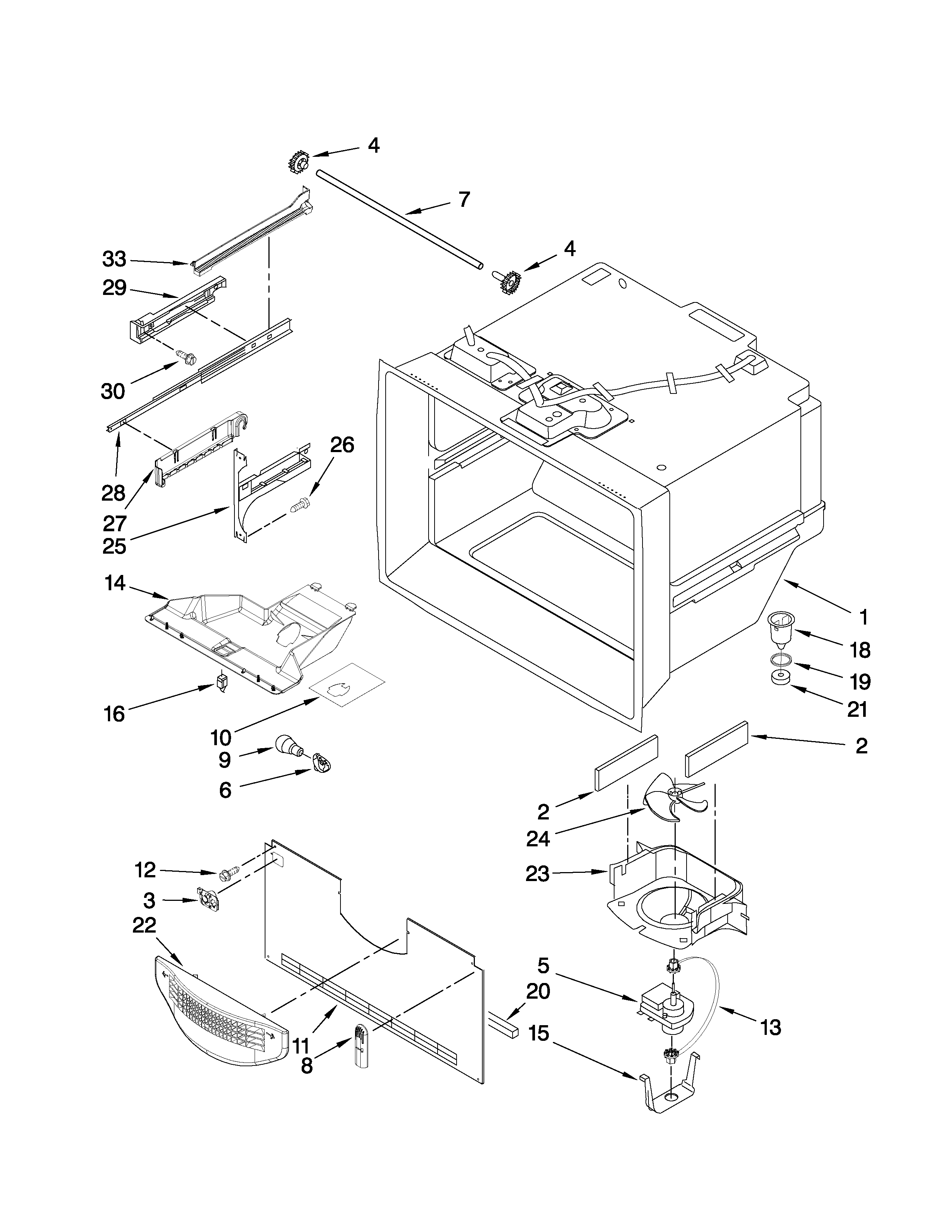 Whirlpool GX2SHBXVY05 freezer liner parts diagram