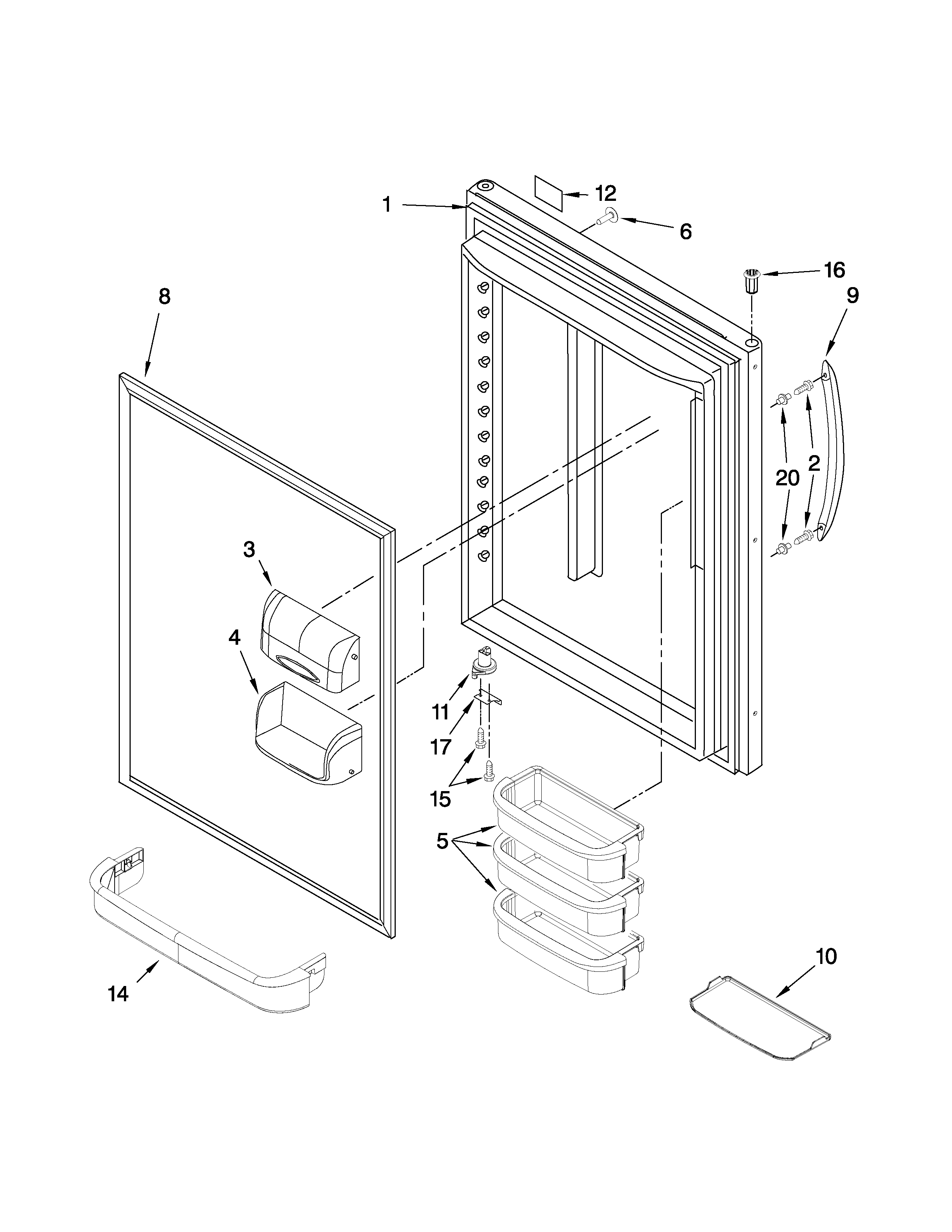 KitchenAid KBRS22KWWH5 refrigerator door parts diagram