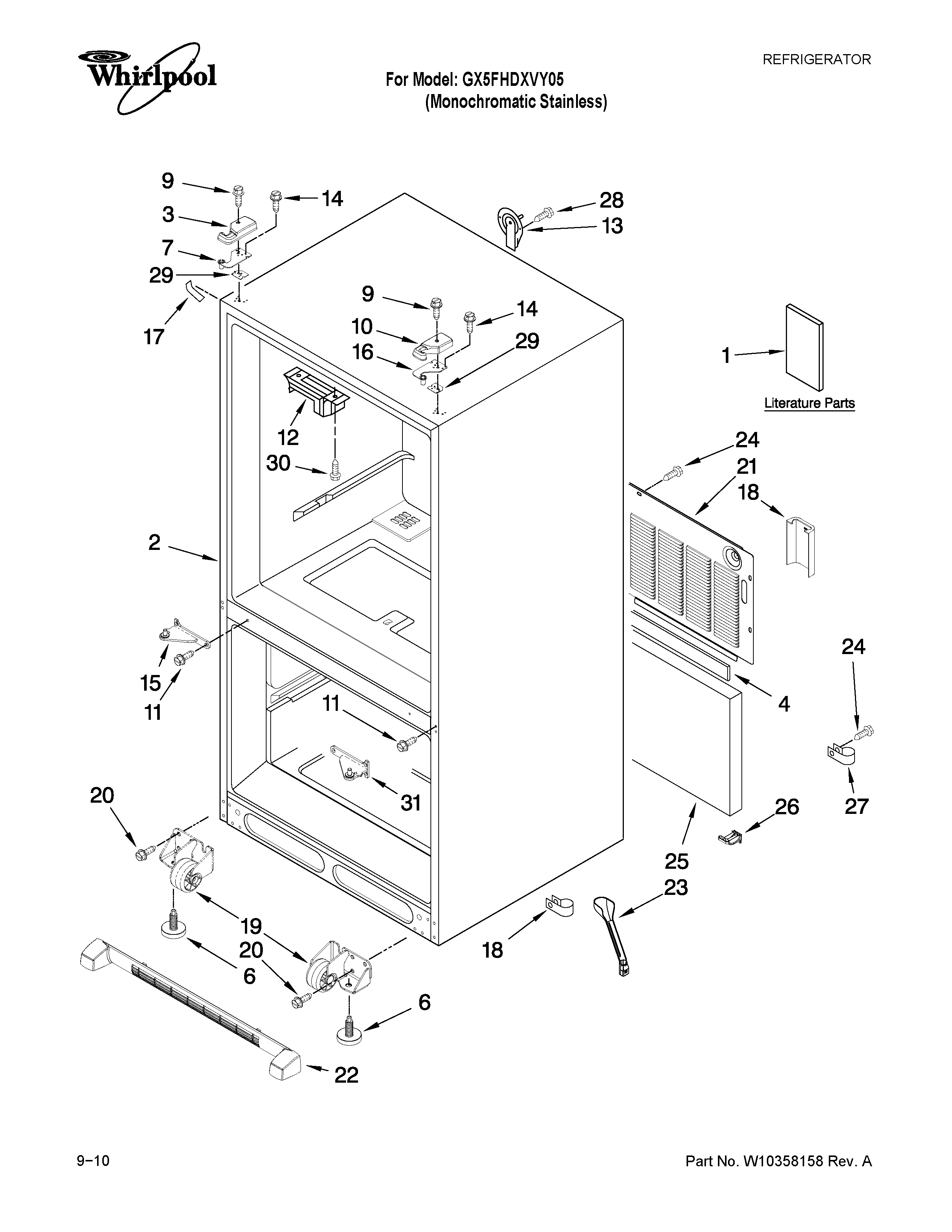 Whirlpool GX5FHDXVY05 cabinet parts diagram